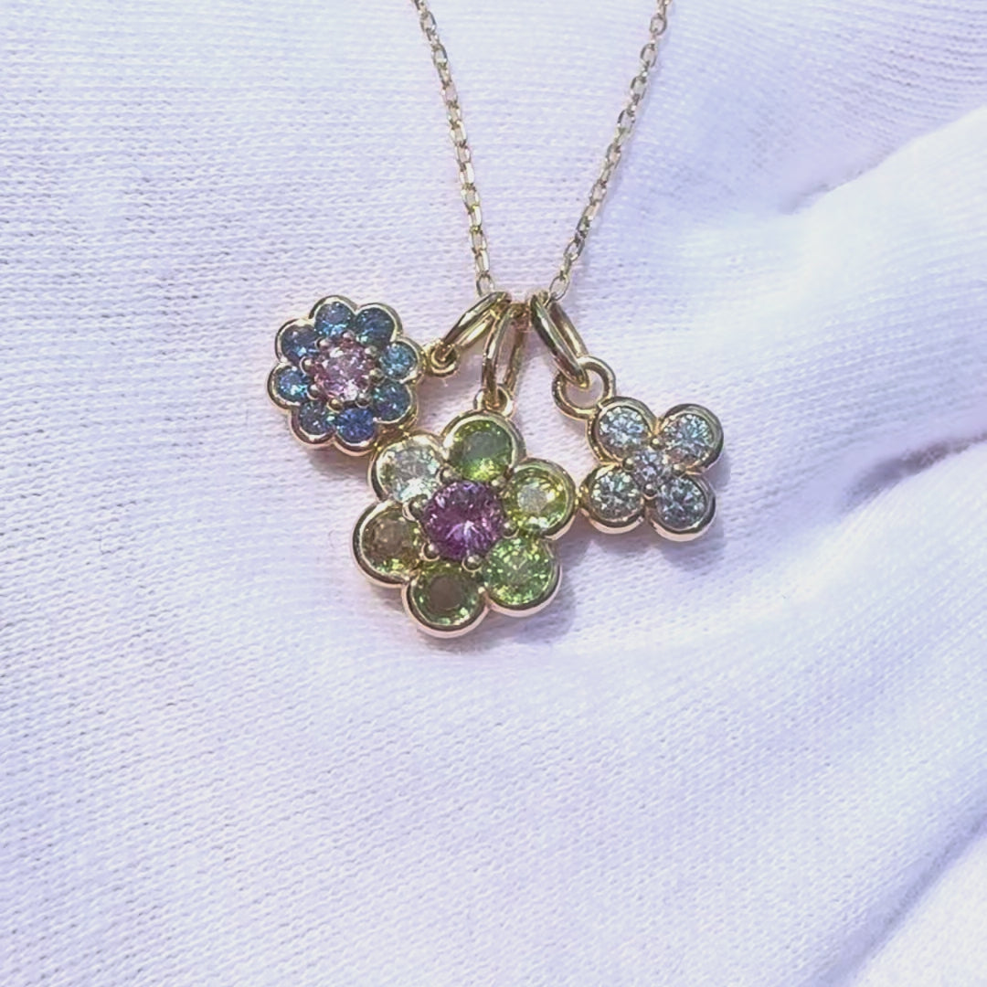 Pink & Blue Bloom Charm Necklace