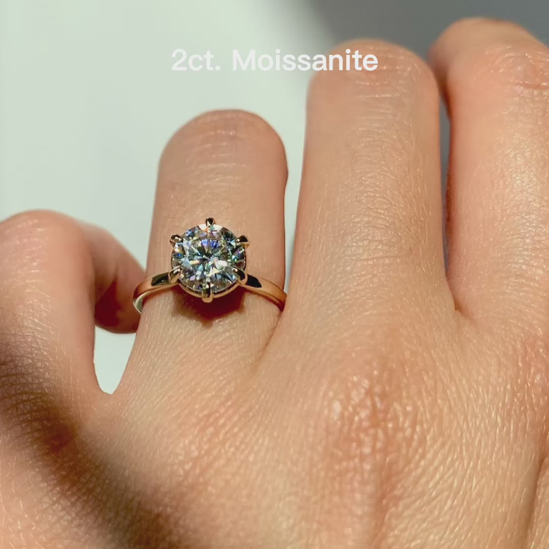 Jamie Park Jewelry -2ct. Peonia Round Six Prong Solitaire Ring - Lab White Sapphire/ Moissanite