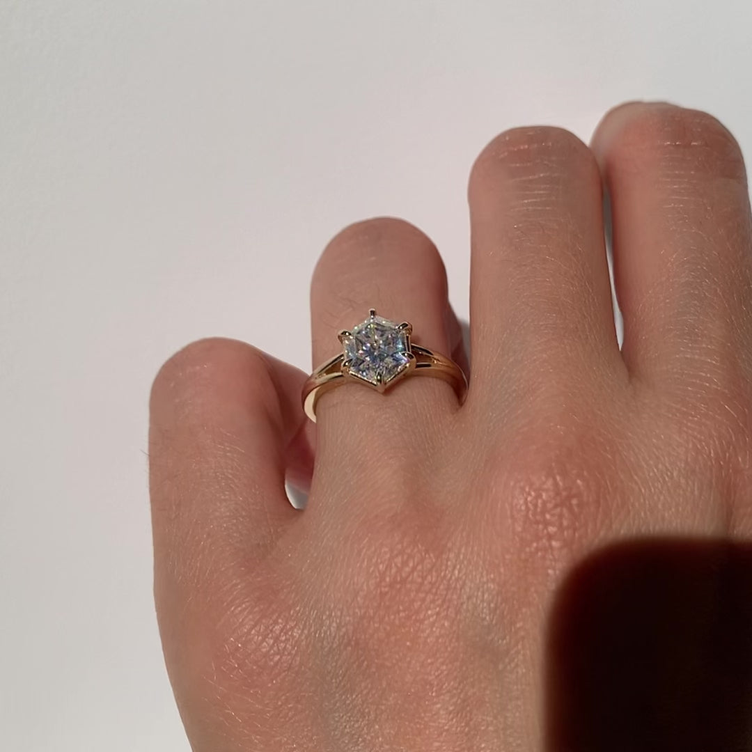 Jamie Park Jewelry -2.5 ct. Hexagon Moissanite Split Shank Ring  Edit alt text