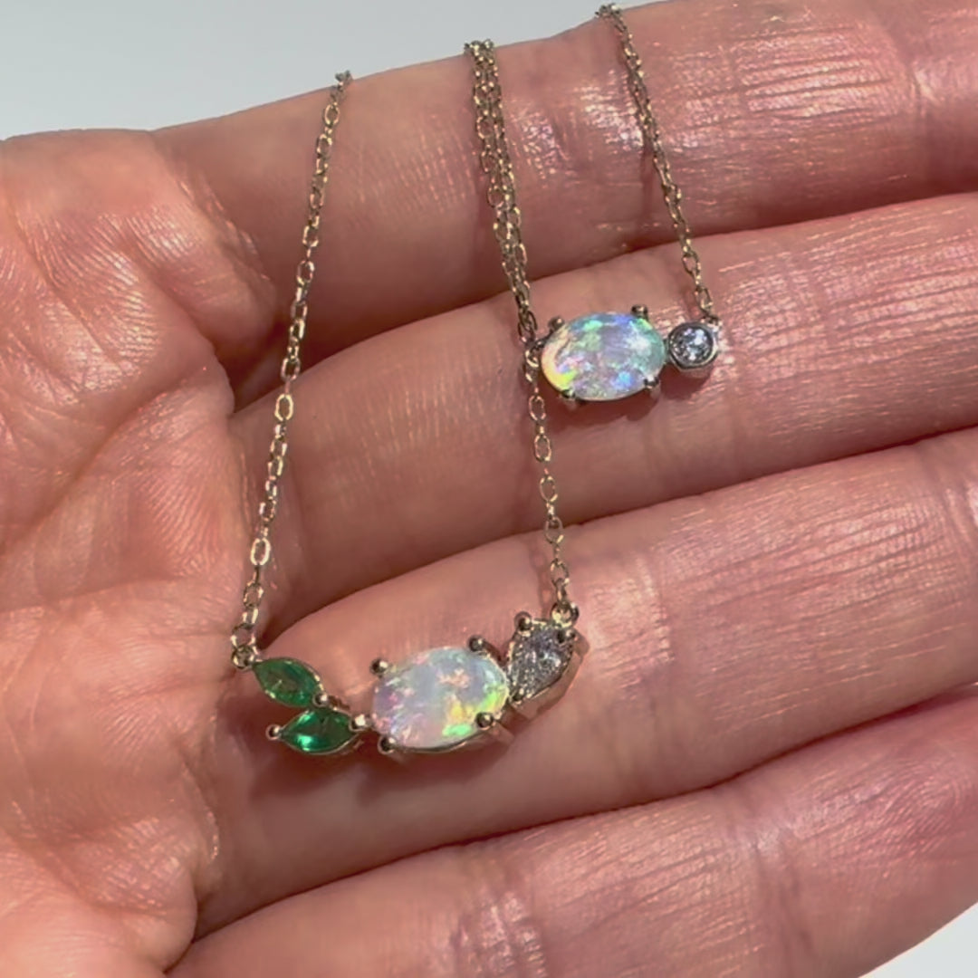 Opal Emerald Cluster Necklace