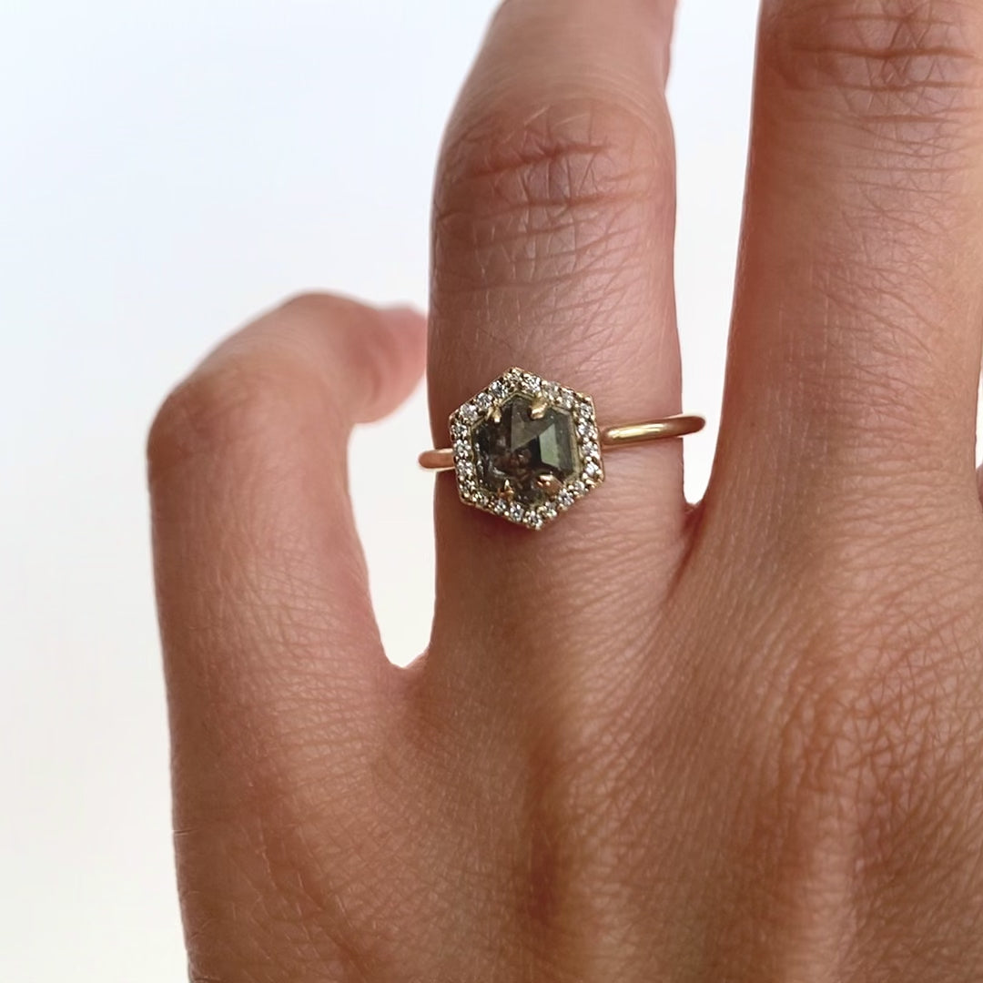 Dunn 1.25 ct. Hexagon Salt and Pepper Diamond Halo Ring