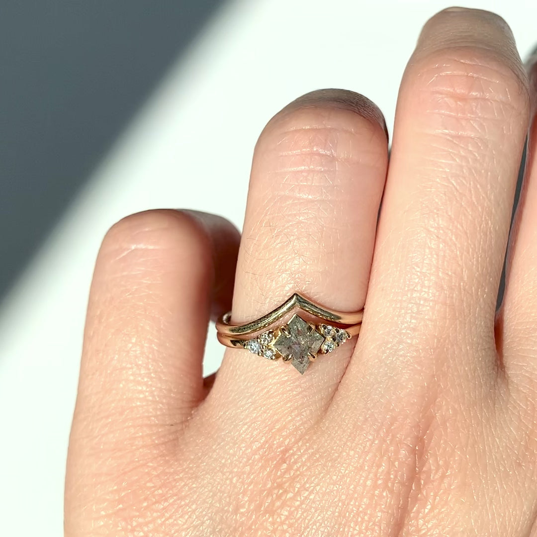 0.68 tcw. Kite Cut Salt and Pepper Diamond Ring