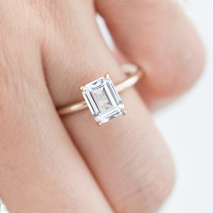 Bella Emerald cut white sapphire ring by jamie park jewelry usa
