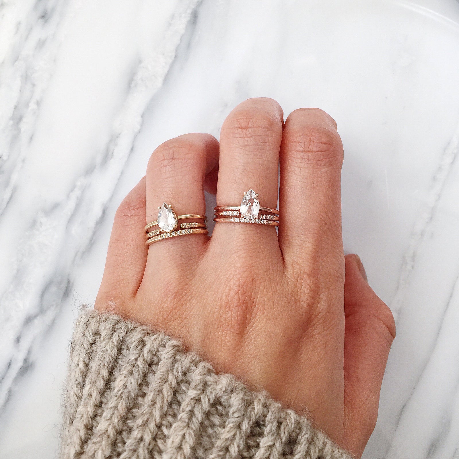 Pear Cut White Sapphire Ring by Jamie Park Jewelry USA