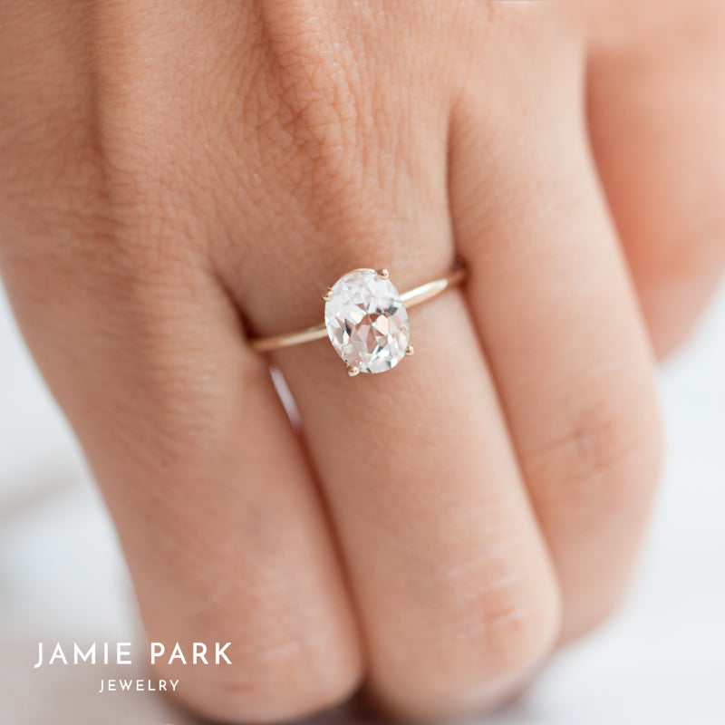 14K Oval White Sapphire Luna Ring by Jamie Park