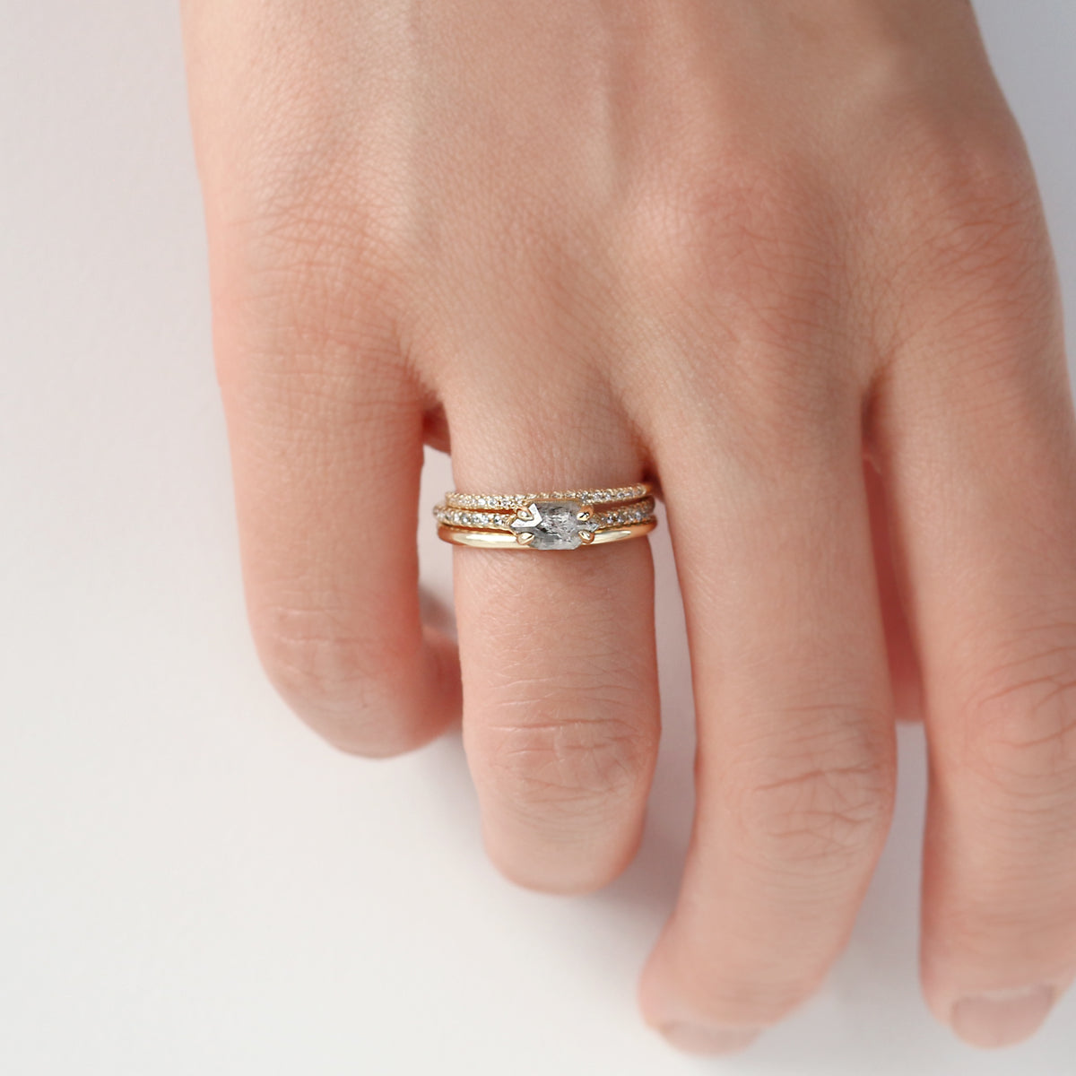 1 Ct. East-West Hexagon Salt and Pepper Diamond Ring