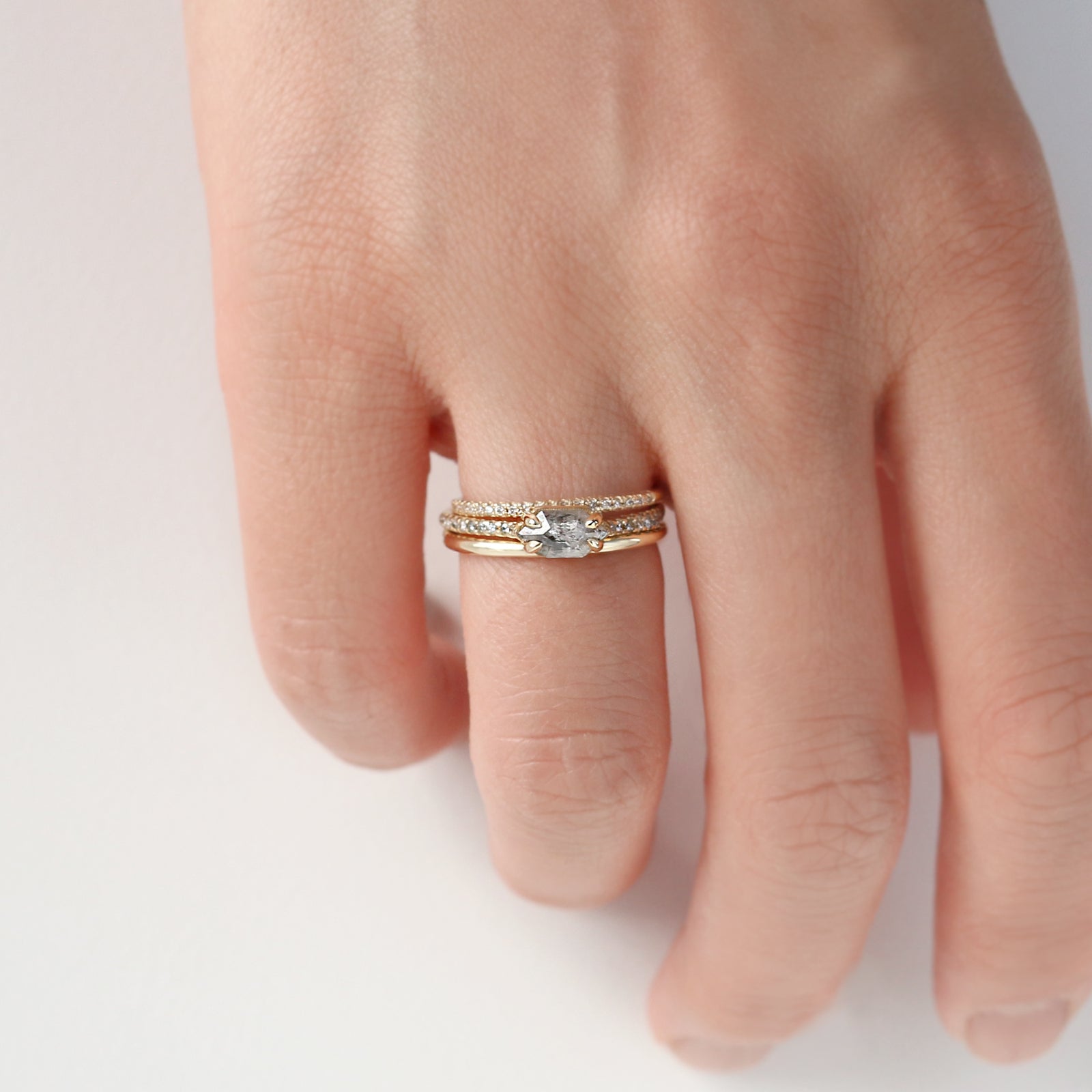 1 Ct. East-West Hexagon Salt and Pepper Diamond Ring