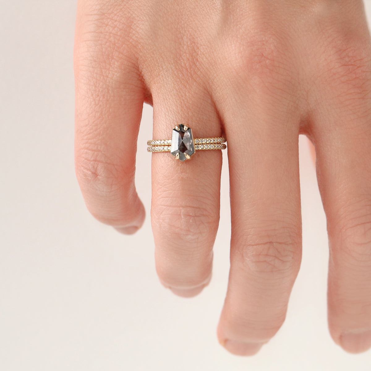 Jamie Park Jewelry -Tapered Hexagon Salt and Pepper Diamond Riley Ring