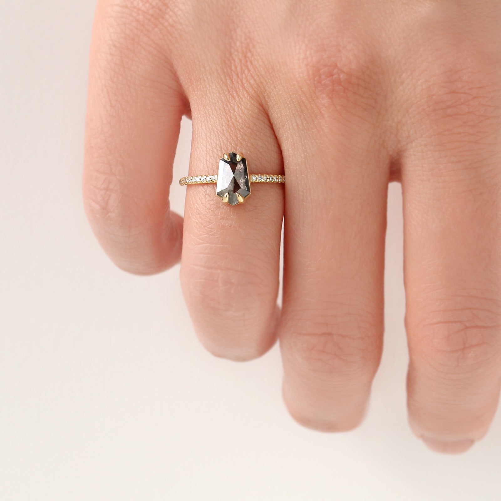 Jamie Park Jewelry -Tapered Hexagon Salt and Pepper Diamond Riley Ring