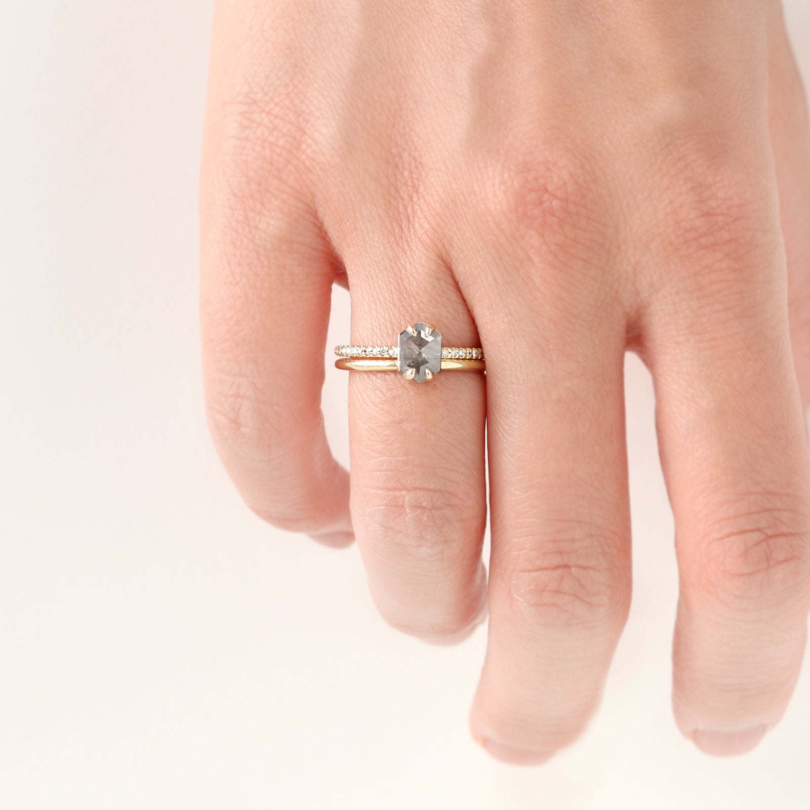 1 1/4 CT Hexagon Salt and Pepper Diamond Riley Ring