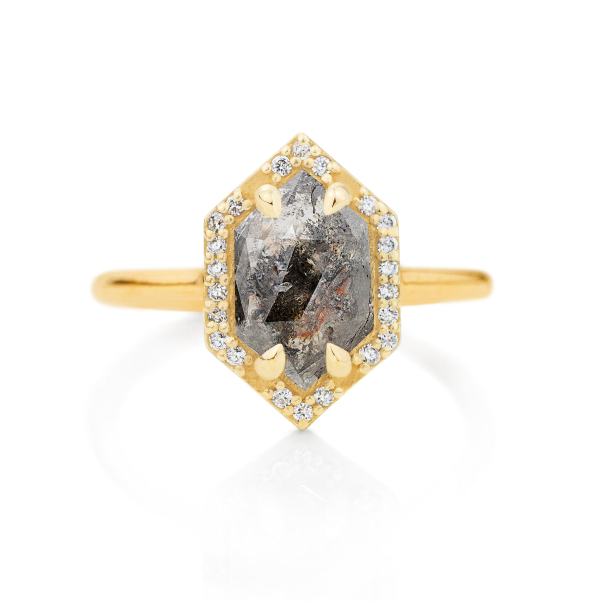 Jamie Park Jewelry - 1.85CT Hexagon Salt and Pepper Diamond Halo Ring 