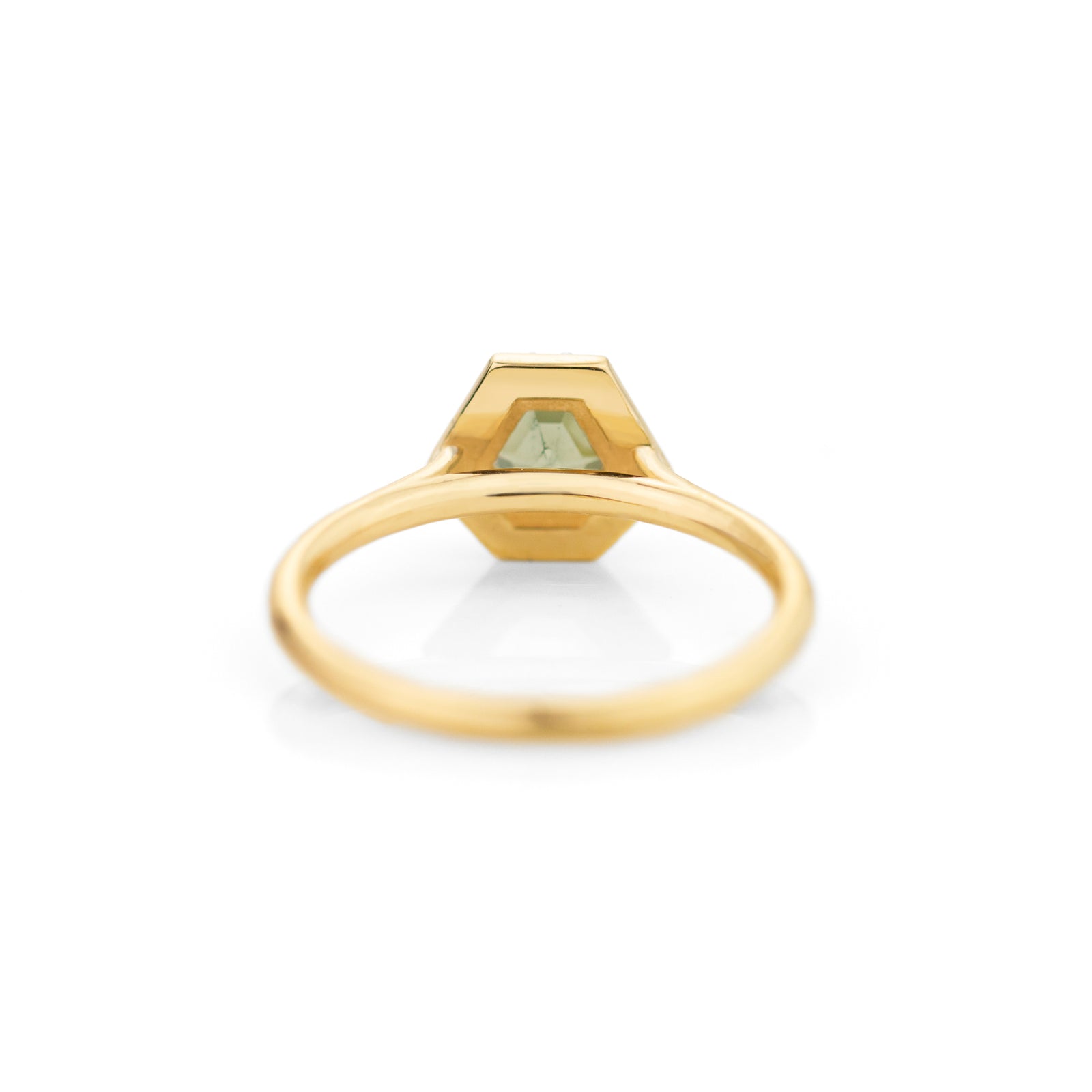 Jamie Park Jewelry - Diamond Halo Triangle Teal Sapphire Ring