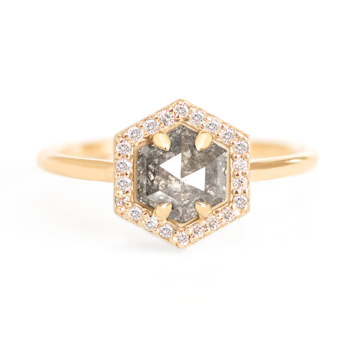 Dunn 1.25 ct. Hexagon Salt and Pepper Diamond Halo Ring