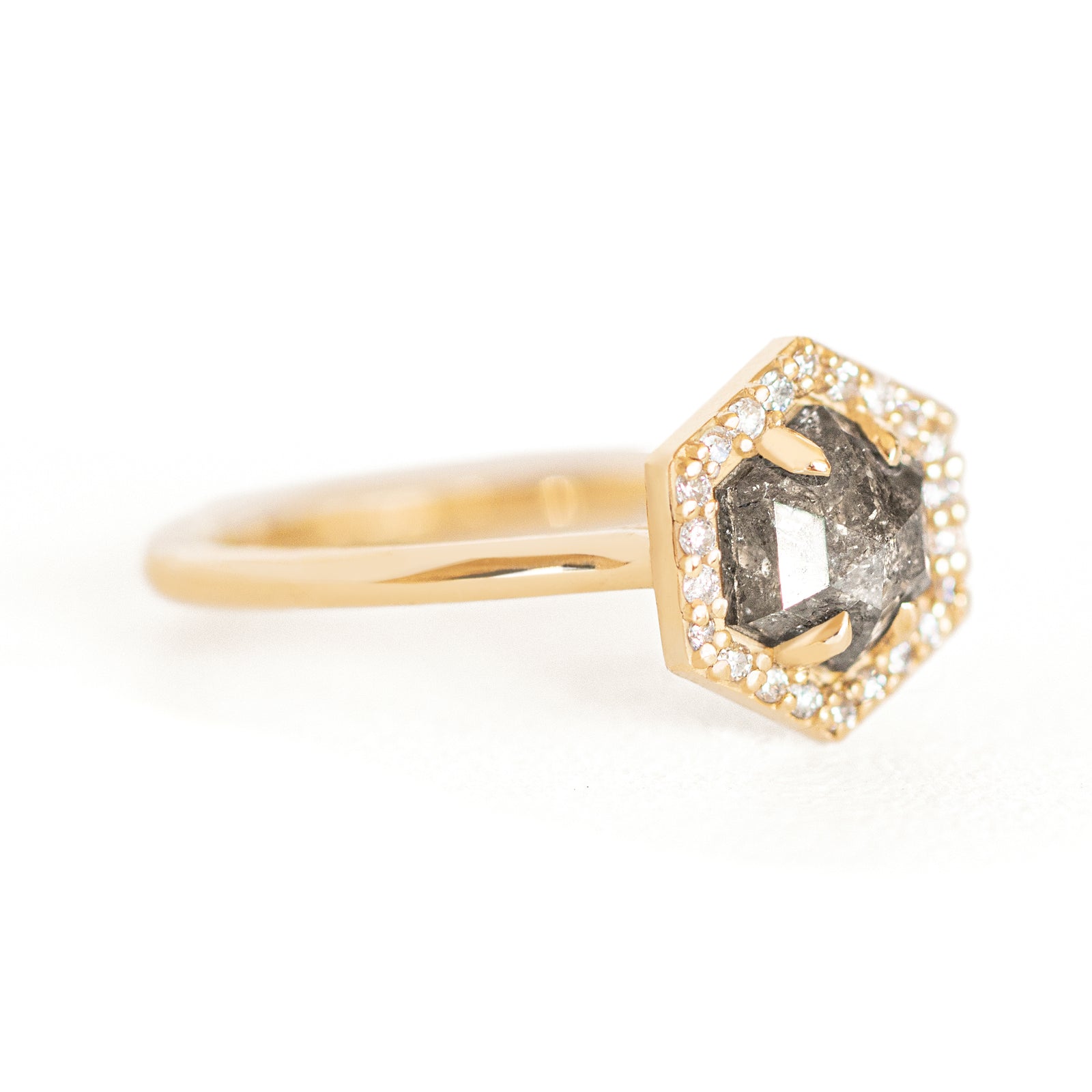 Dunn 1.25 ct. Hexagon Salt and Pepper Diamond Halo Ring