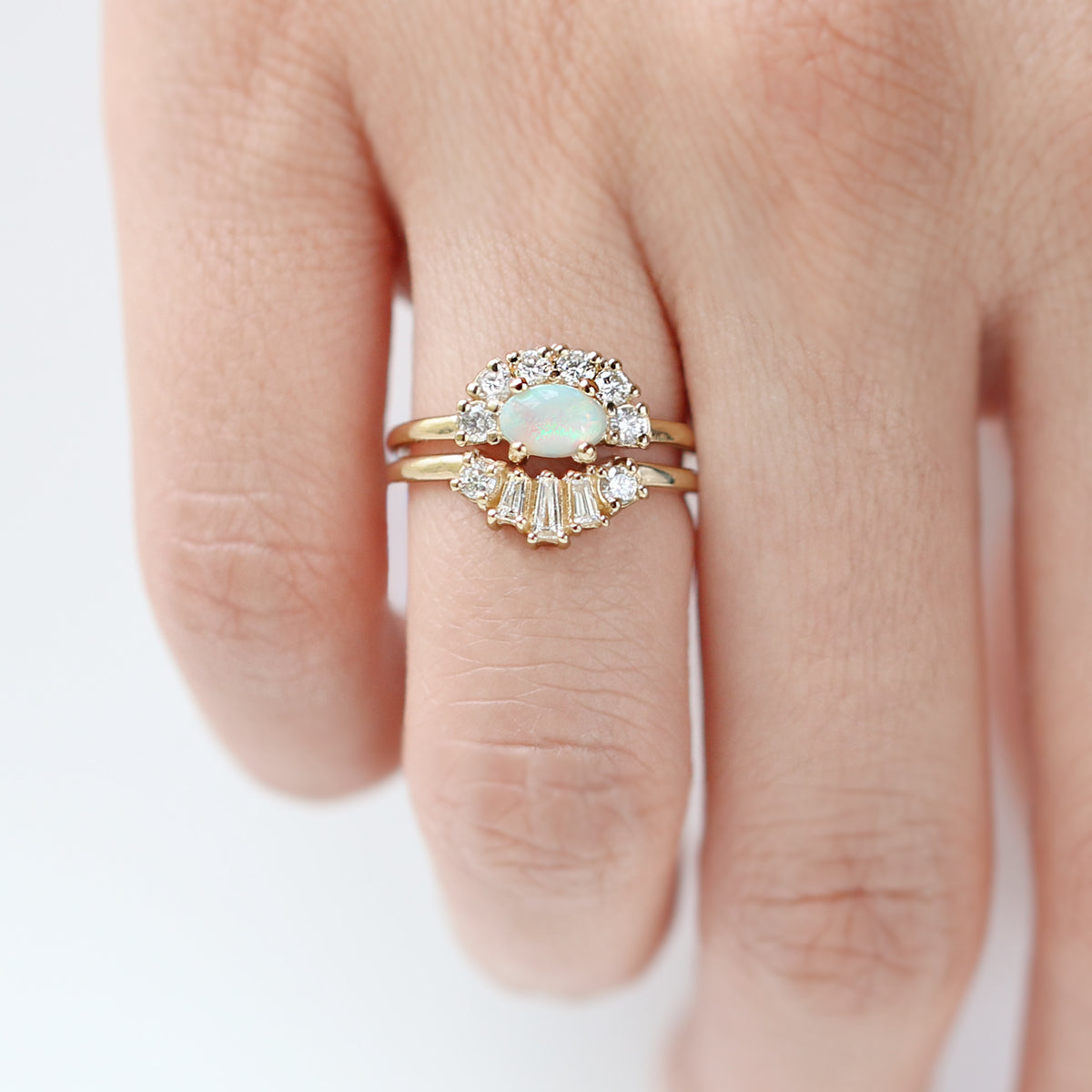 Oval Opal Diamond Ring Set