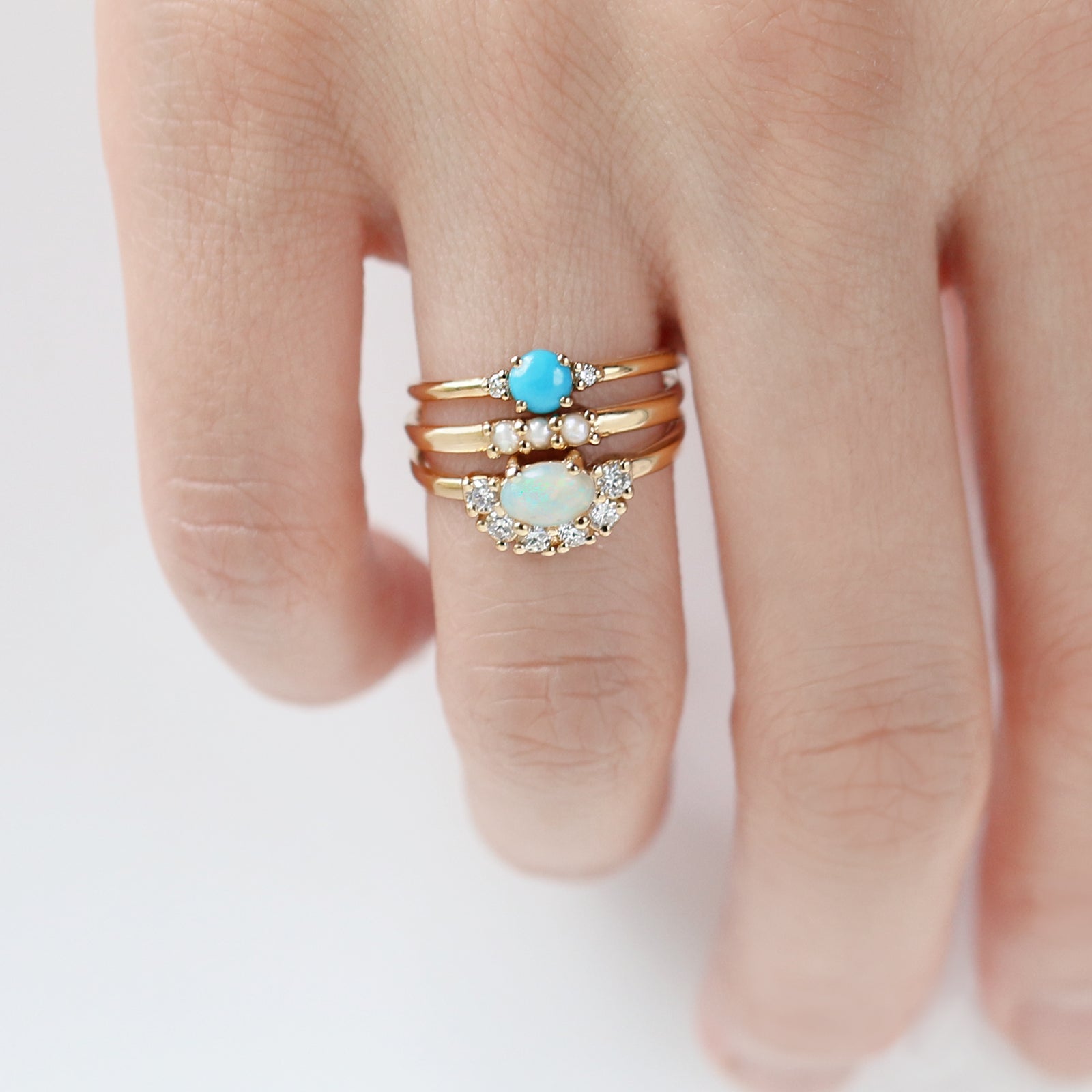 Oval Opal Diamond Ring Set