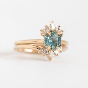 1.28ct. Hexagon Montana Teal Sapphire Ring Set