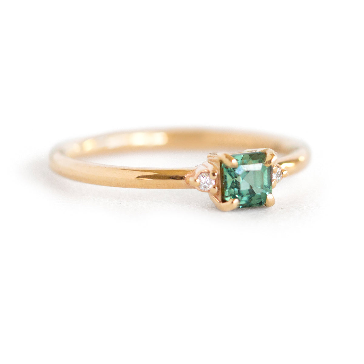 Asscher Cut Teal Sapphire Diamond Ring