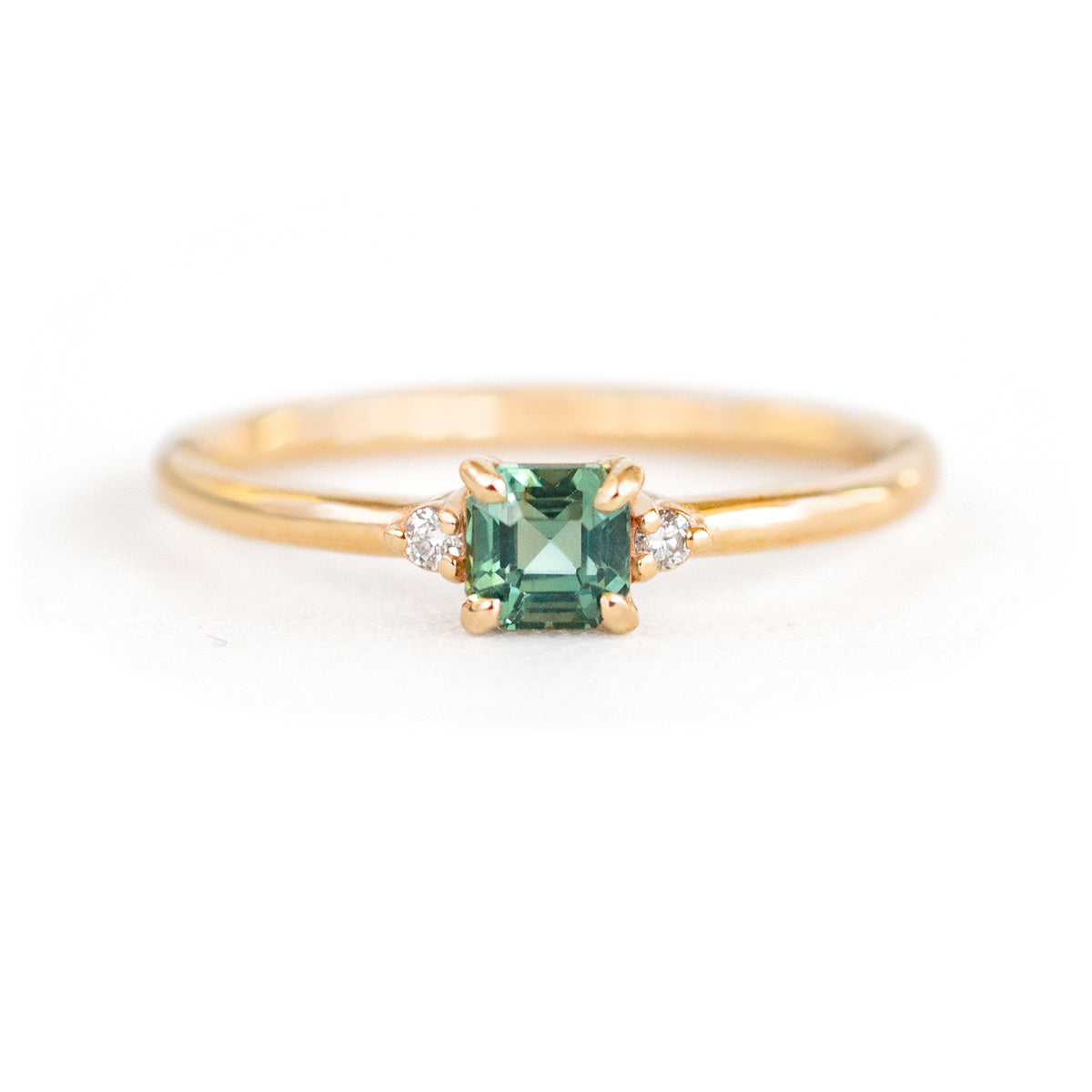 Asscher Cut Teal Sapphire Diamond Ring