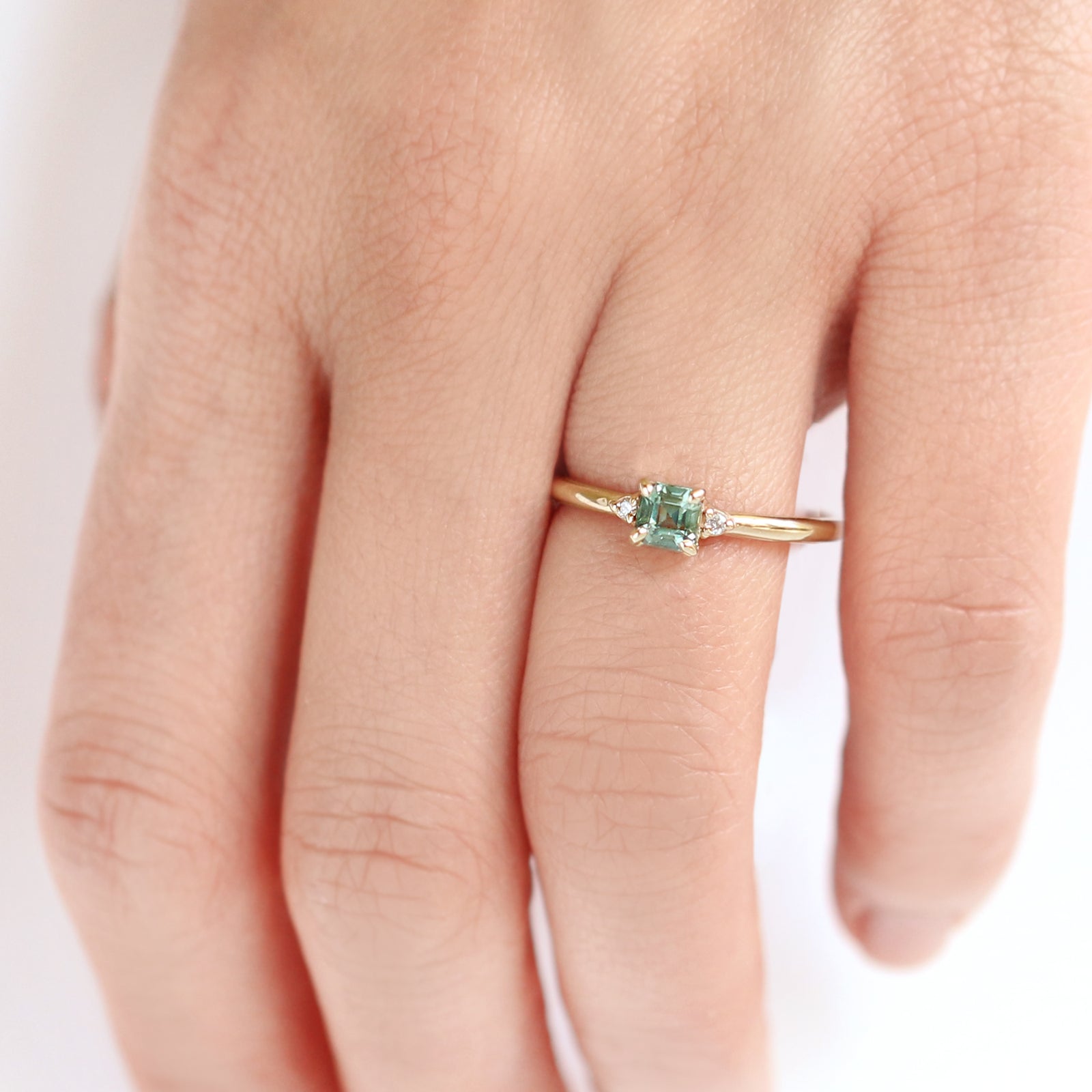 Asscher Cut Teal Sapphire Diamond Ring