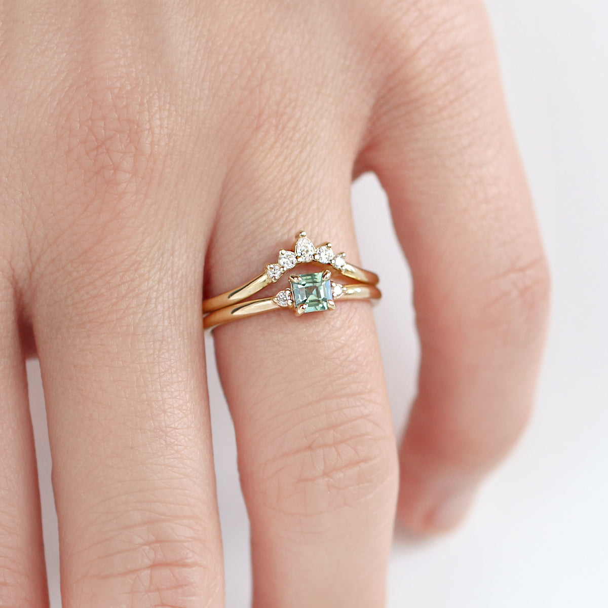 Jamie Park Jewelry Asscher Cut Teal Sapphire Diamond Ring