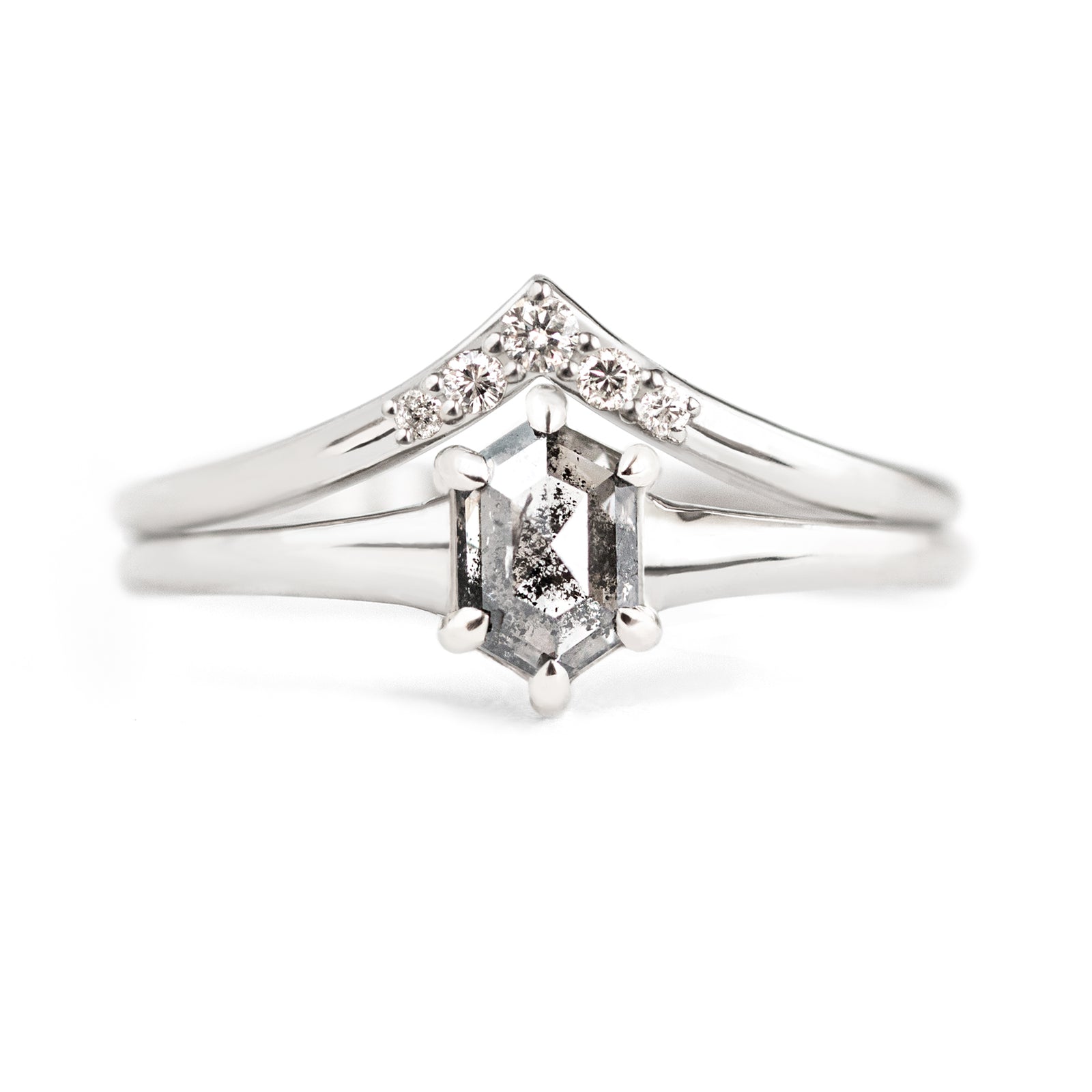 Jamie Park Jewelry - 0.79 tcw Hexagon Salt and Pepper Diamond Set