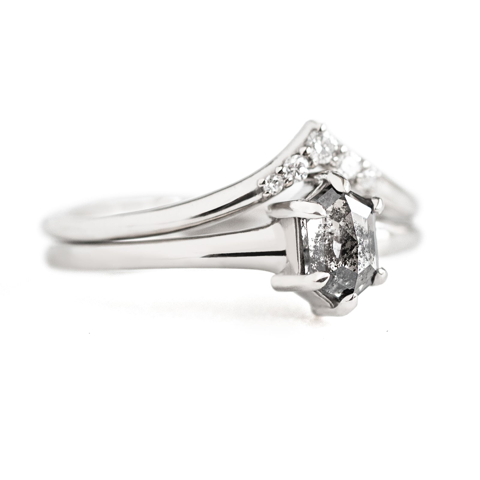 Jamie Park Jewelry - 0.79 tcw Hexagon Salt and Pepper Diamond Set