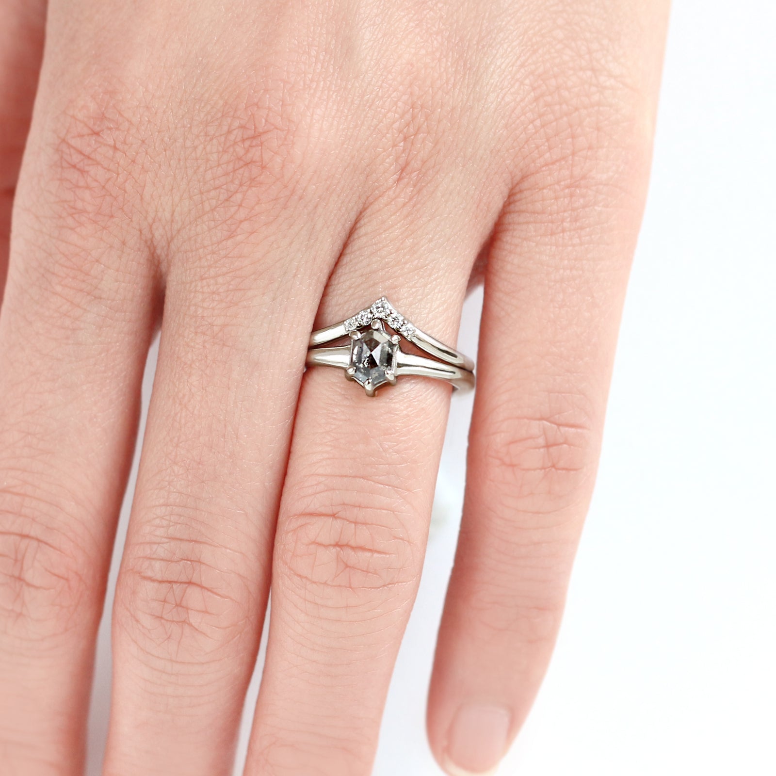 Jamie Park Jewelry - 0.79 tcw Hexagon Salt and Pepper Diamond Set