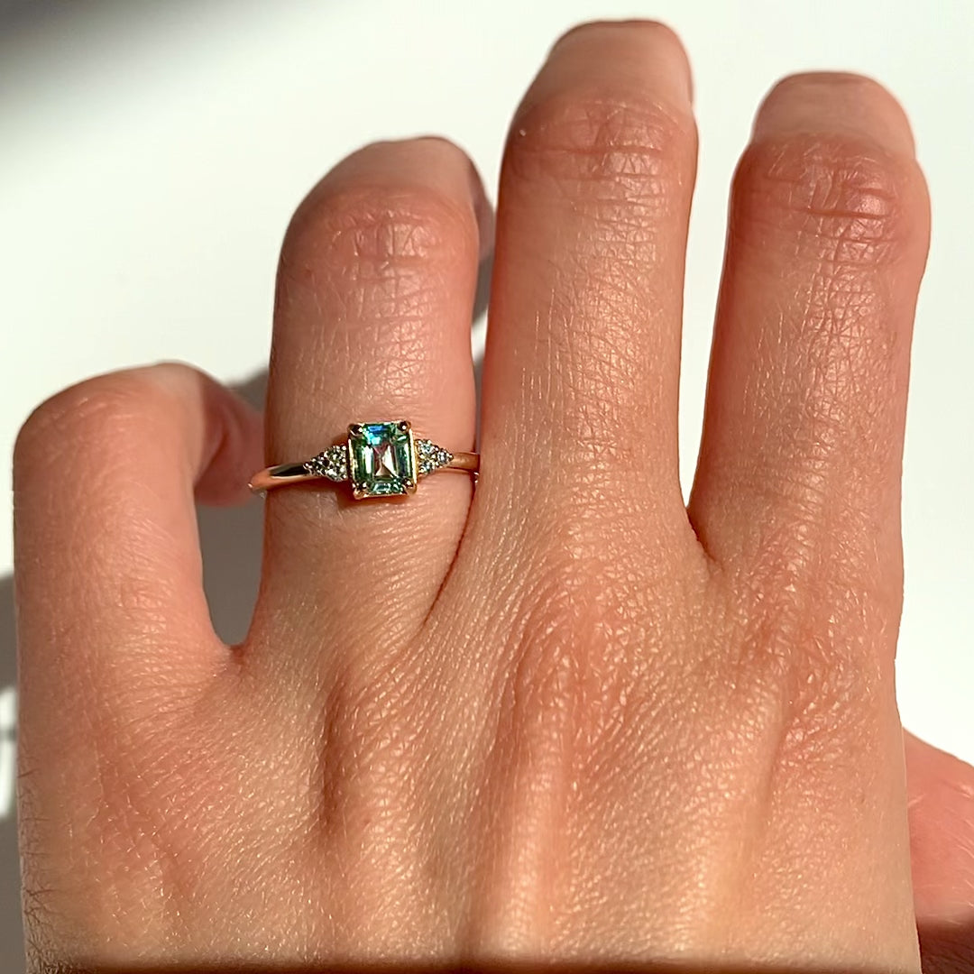 Jamie Park Jewelry - 1/2ct. Emerald Cut Teal Sapphire Sienna Ring  Edit alt text