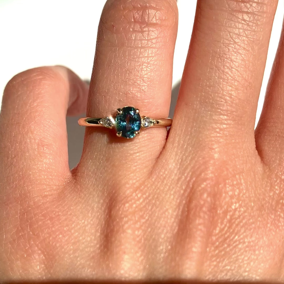 1.05ct. Montana Teal Sapphire Pear Cut Diamond Ring