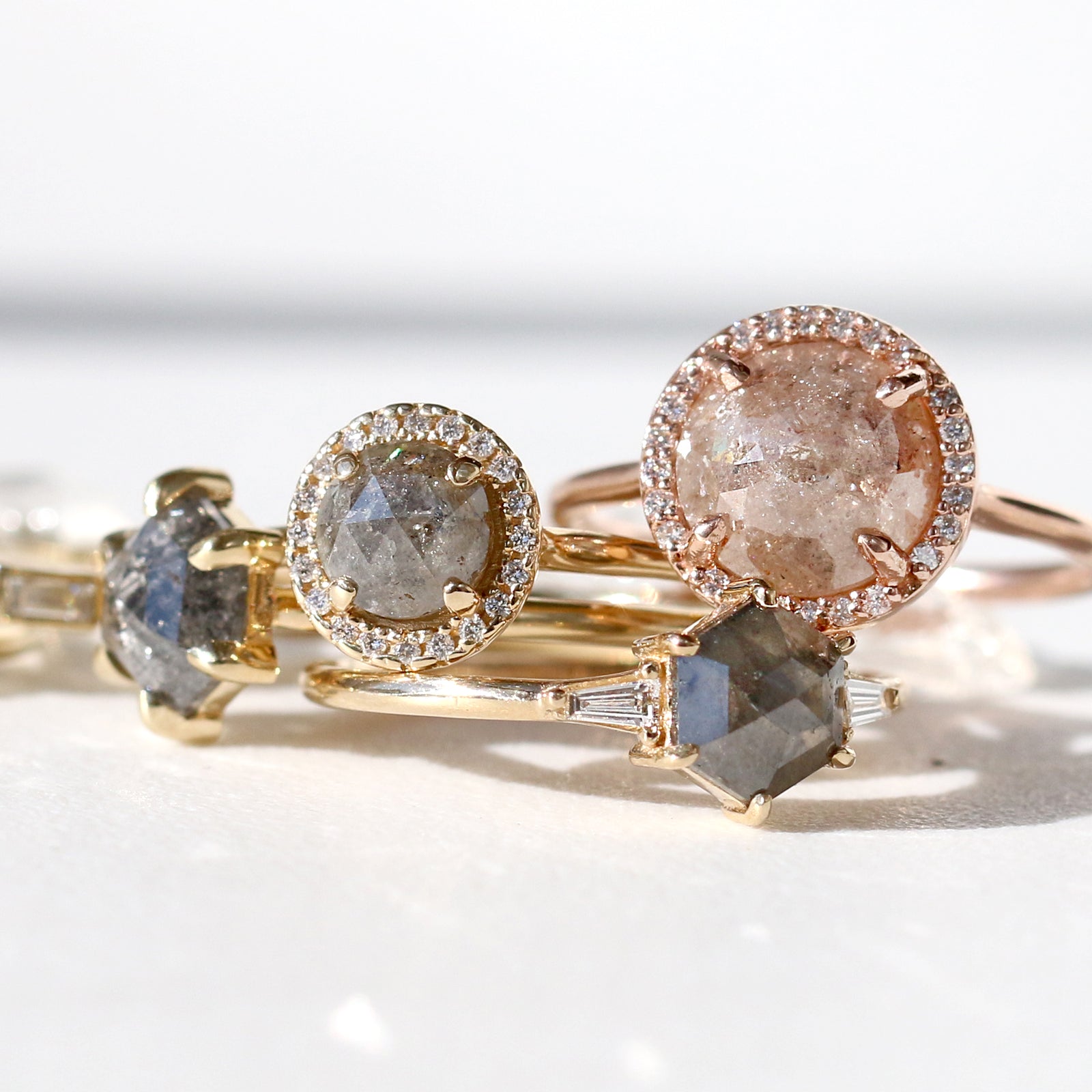 Blush Salt and Pepper Halo Ring