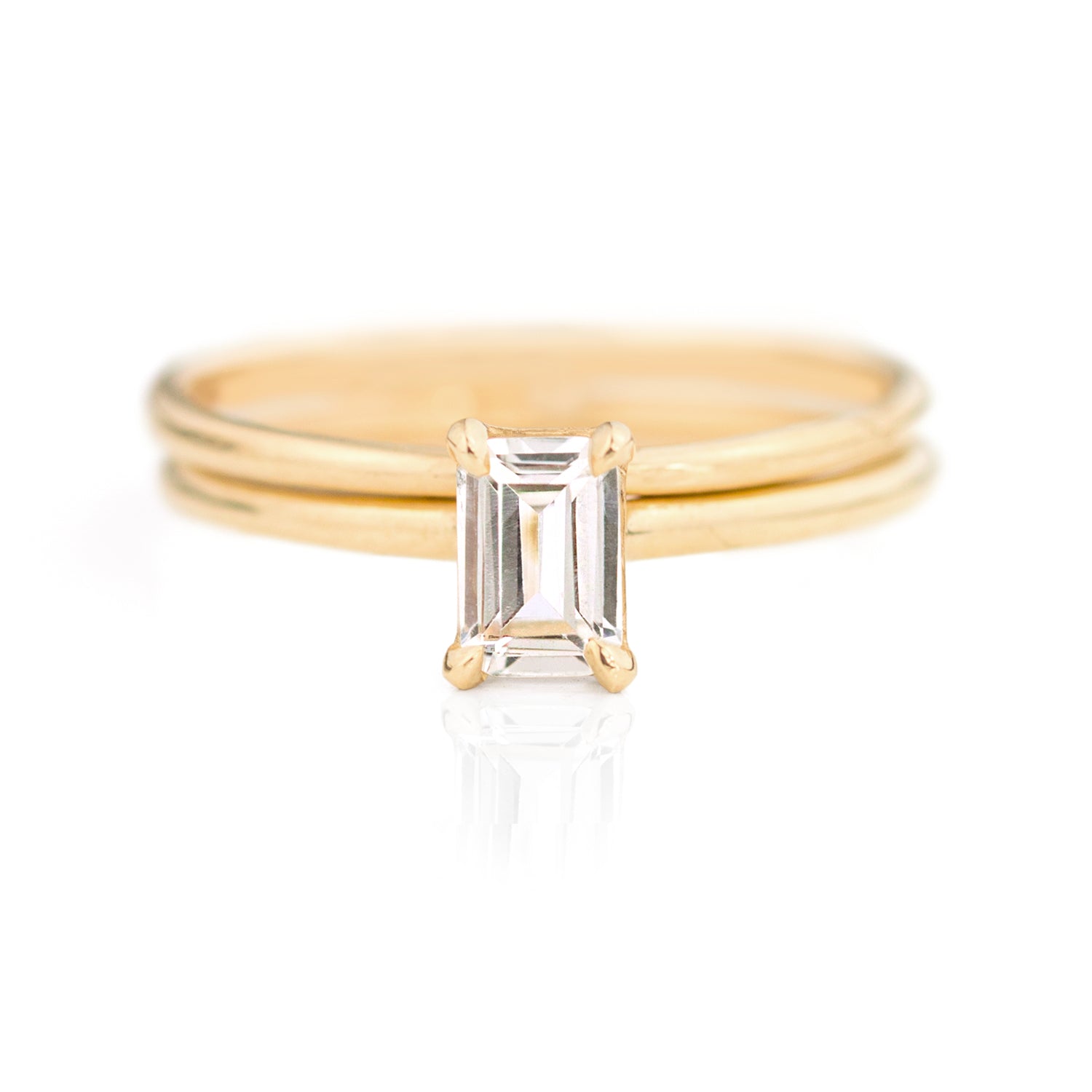 Emerald Cut White Sapphire Ring Set