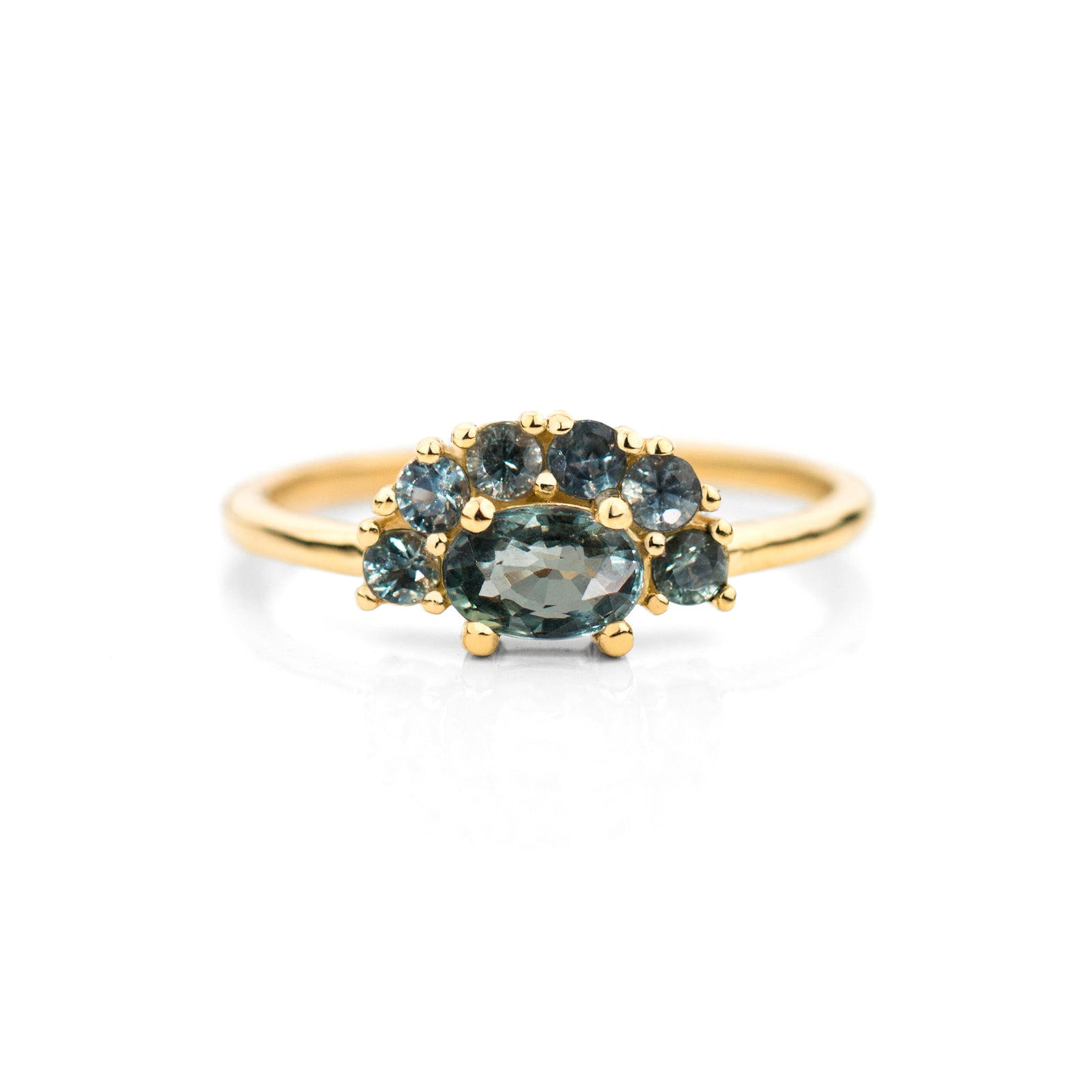 Half Halo Teal Sapphire Ring | Jamie Park Jewelry