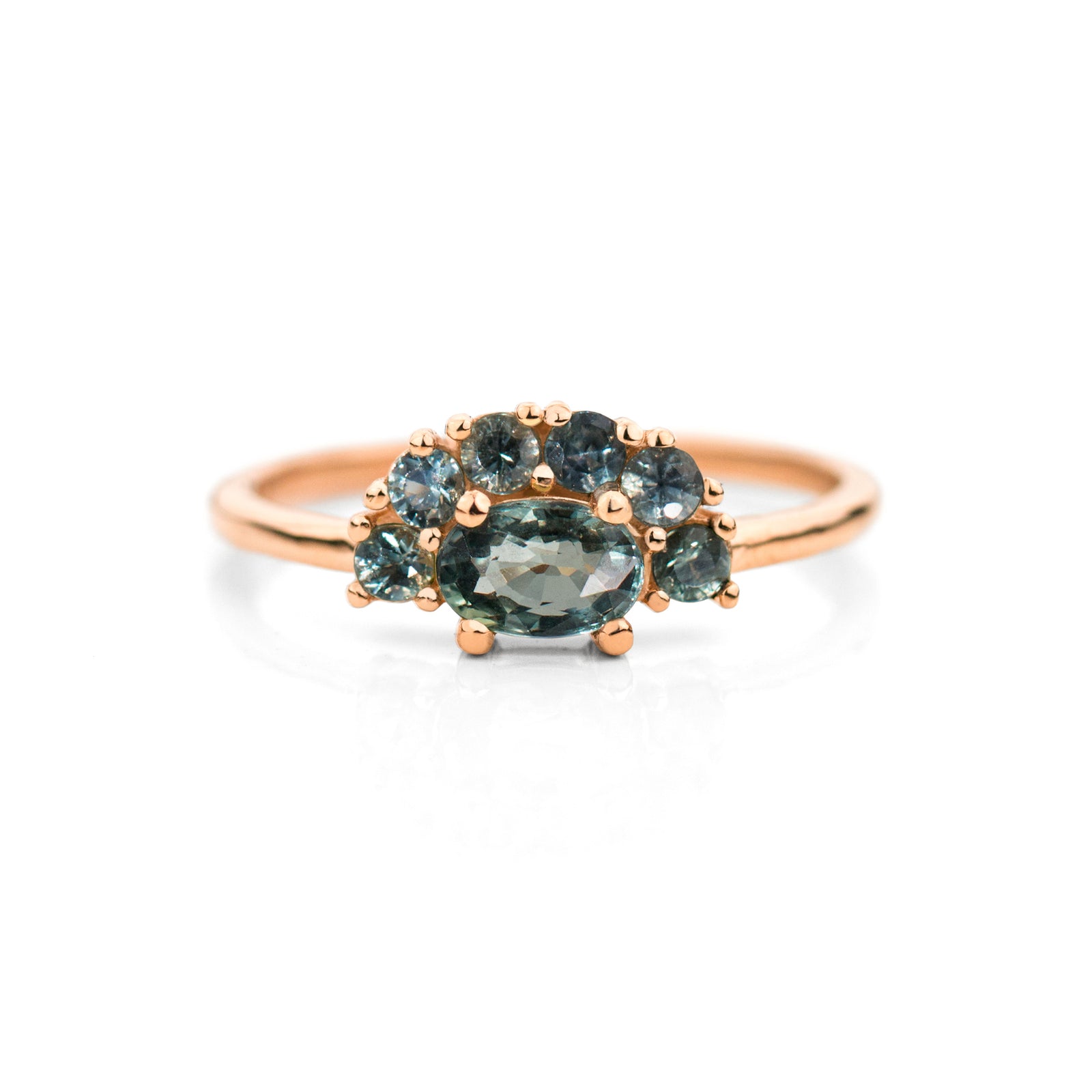 Half Halo Teal Sapphire Ring | Jamie Park Jewelry