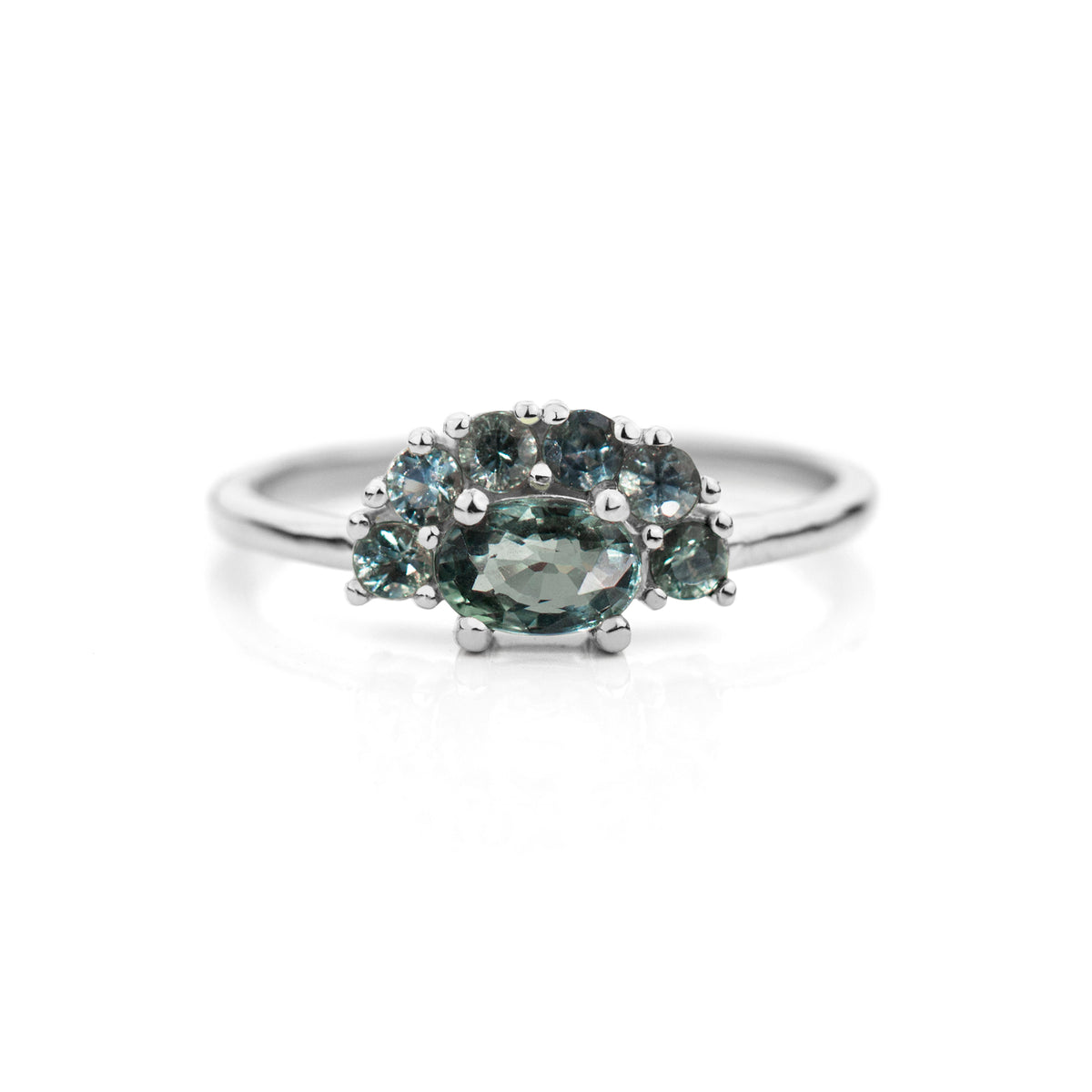 Half Halo Teal Sapphire Ring | Jamie Park Jewelry