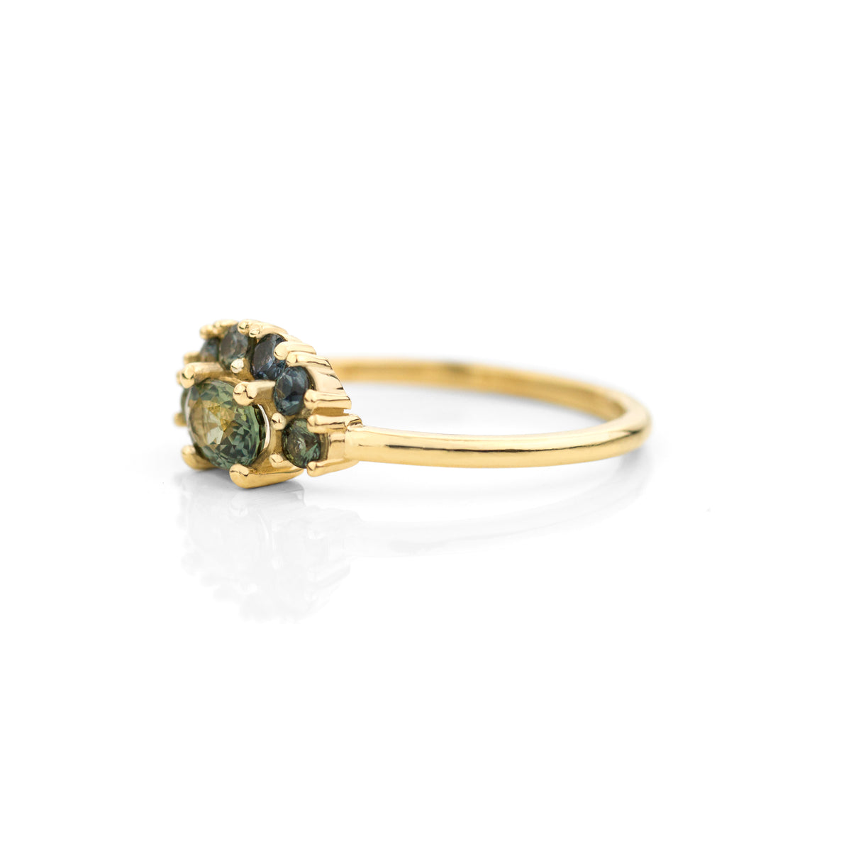 Half Halo Teal Sapphire Ring | Jamie Park Jewelry