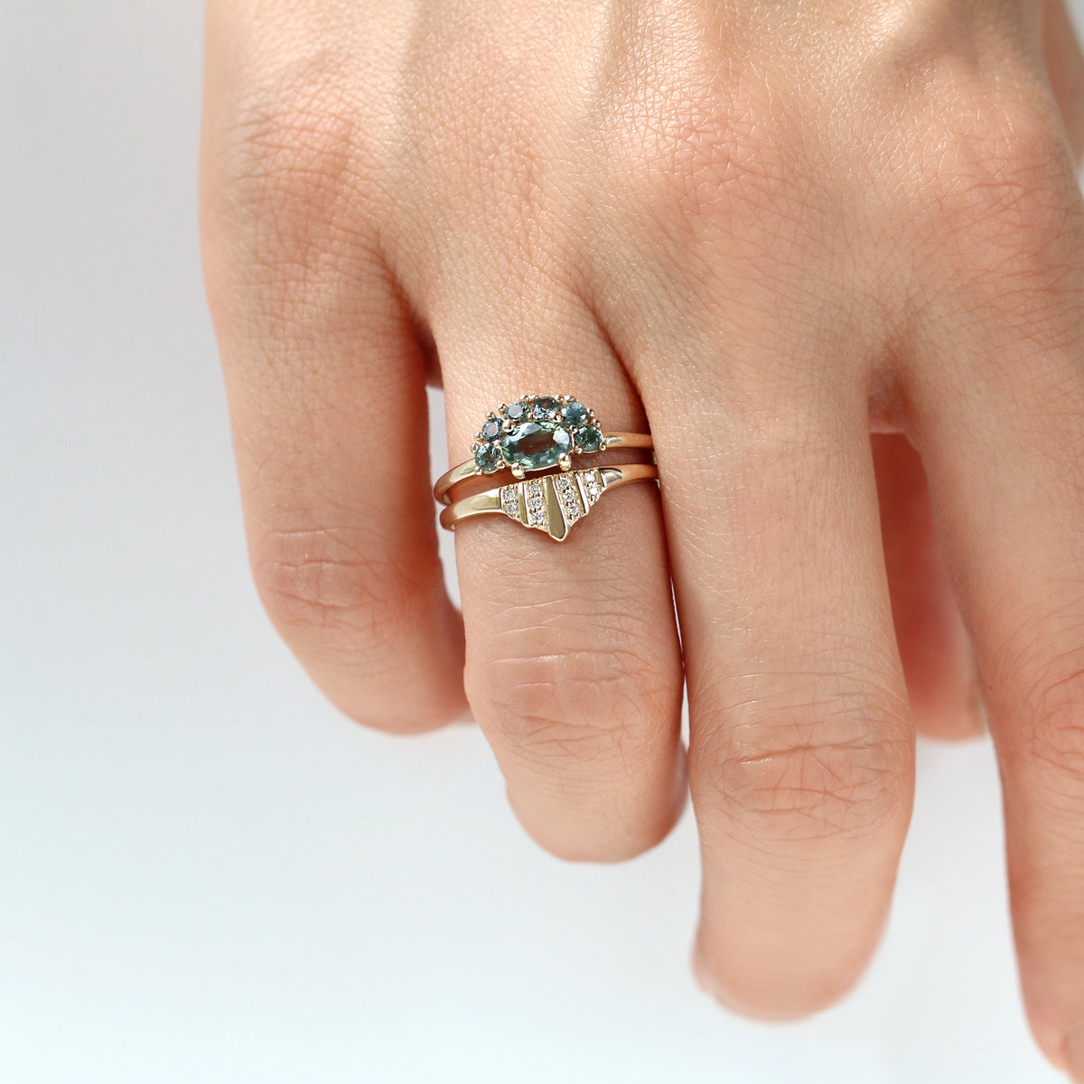 Half Halo Teal Sapphire Ring | Jamie Park Jewelry