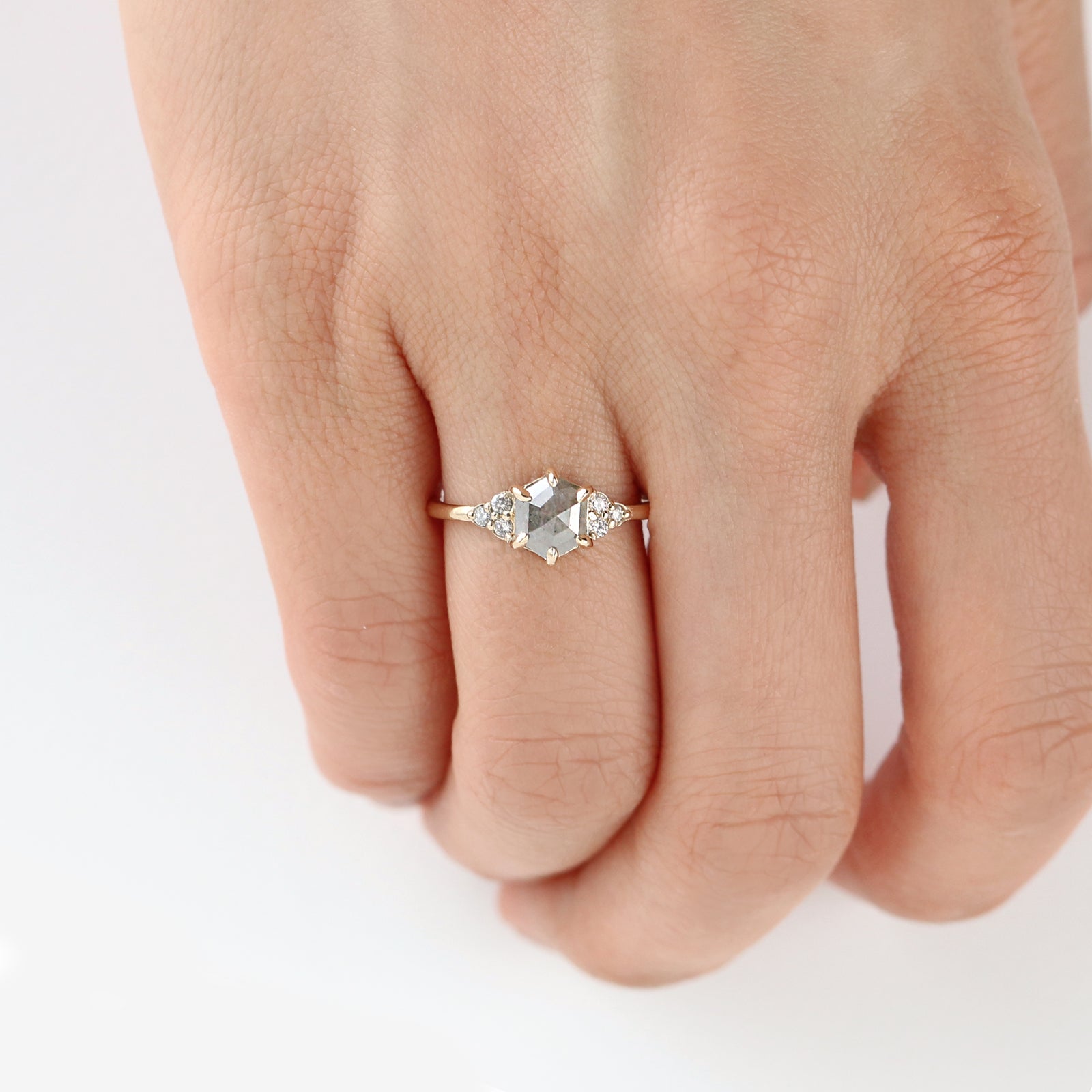 Sienna Hexagon Salt and Pepper Diamond Ring | Jamie Park Jewelry