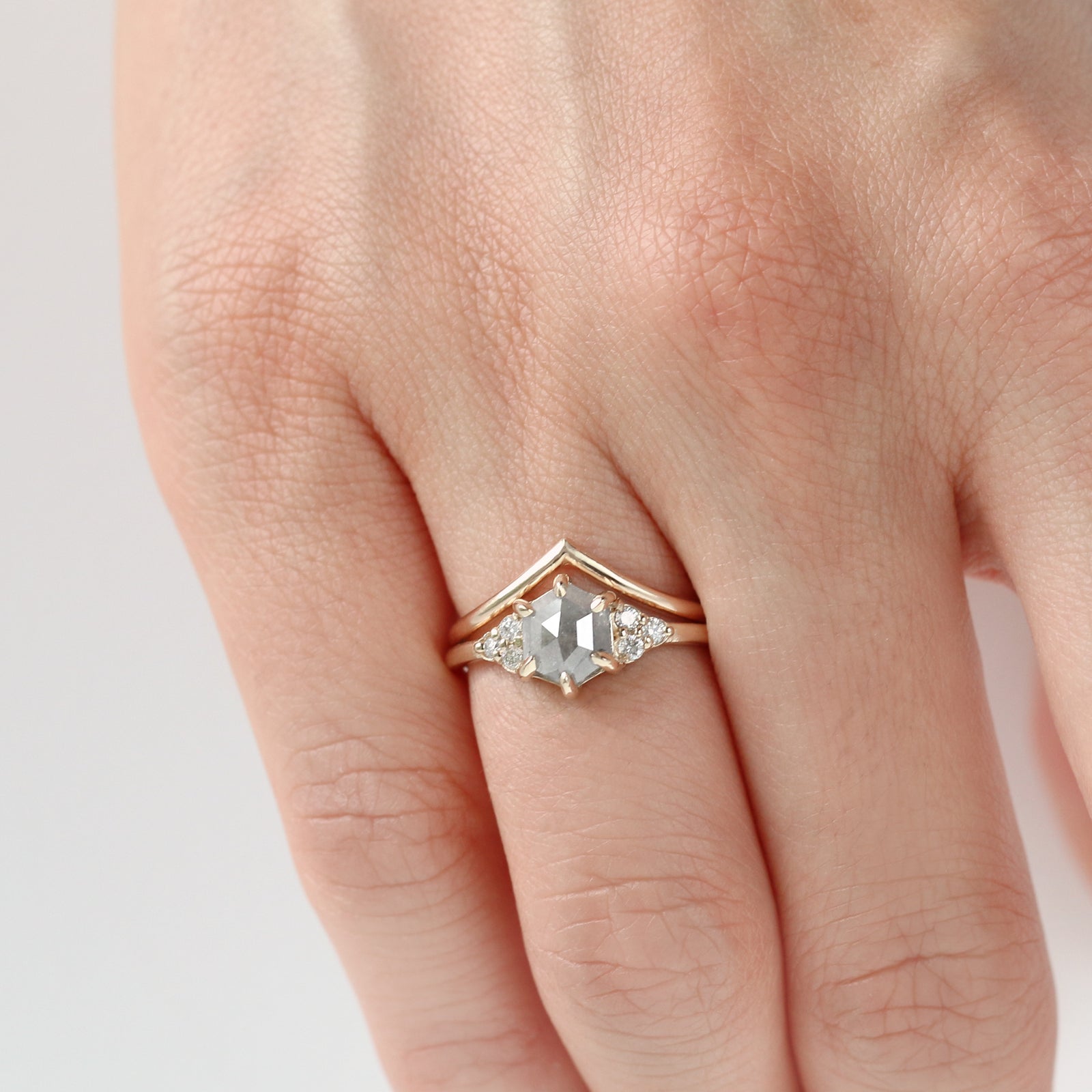 Sienna Hexagon Salt and Pepper Diamond Ring | Jamie Park Jewelry