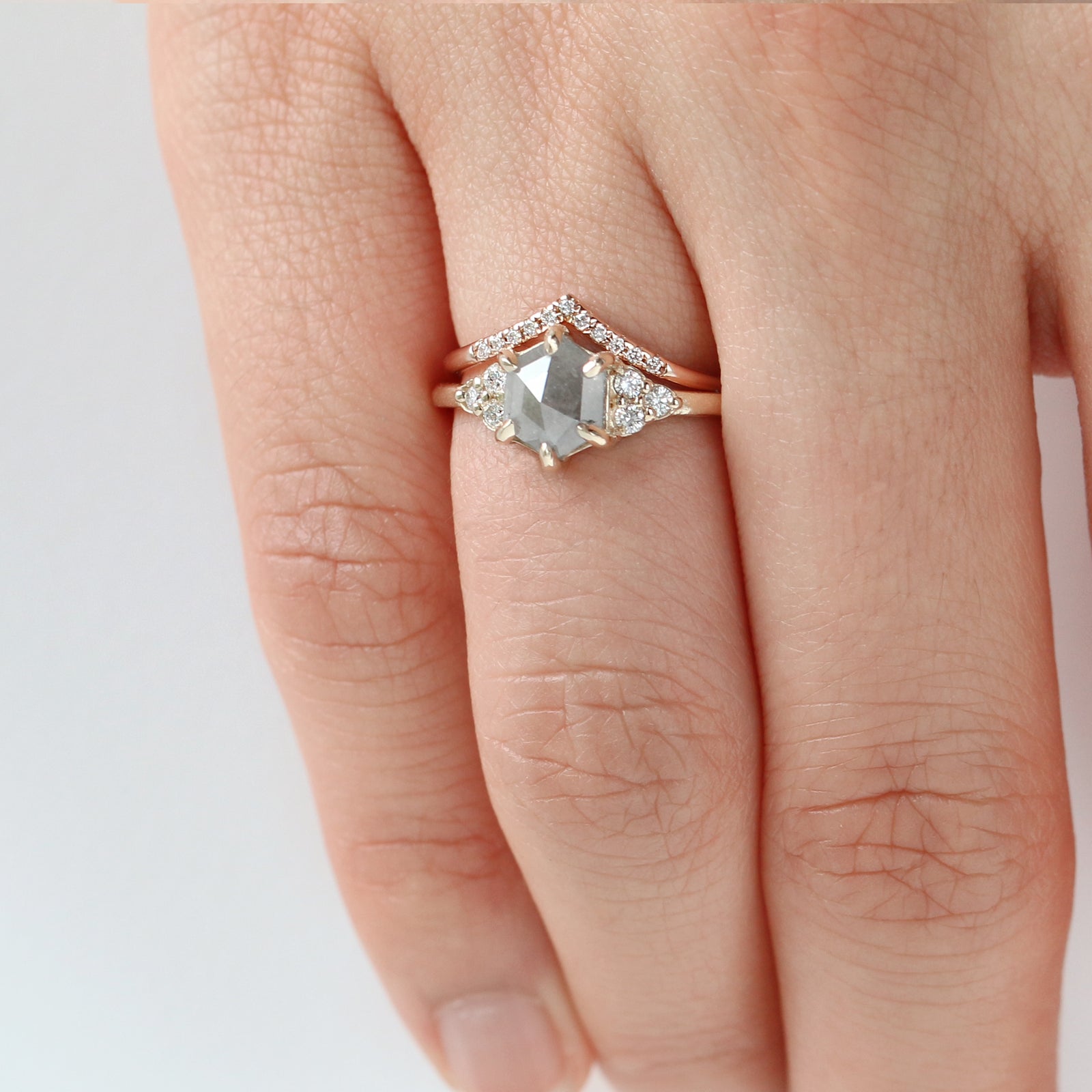 Sienna Hexagon Salt and Pepper Diamond Ring | Jamie Park Jewelry