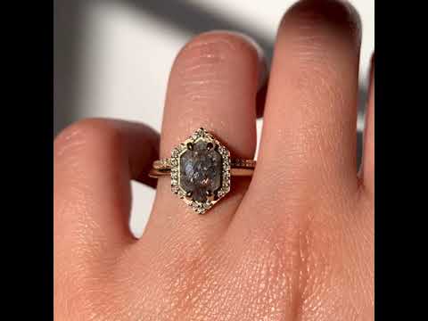 Jamie Park Jewelry - 1.85CT Hexagon Salt and Pepper Diamond Halo Ring 