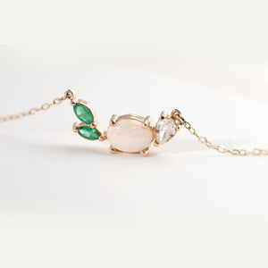 Opal Emerald Cluster Necklace