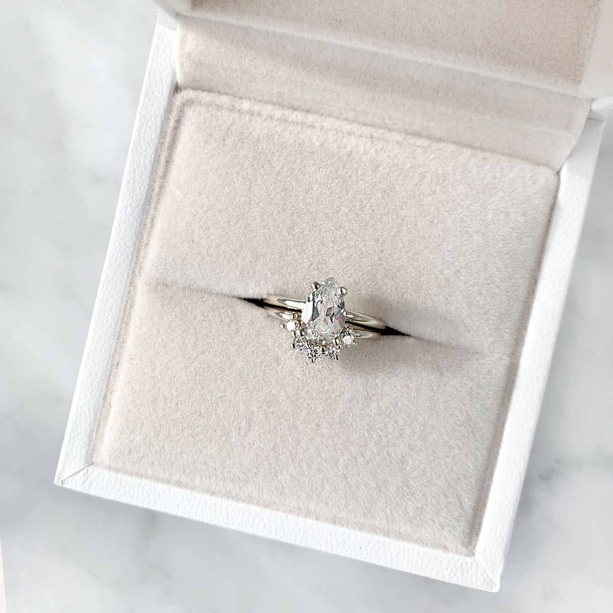 Pear Cut White Sapphire Ring