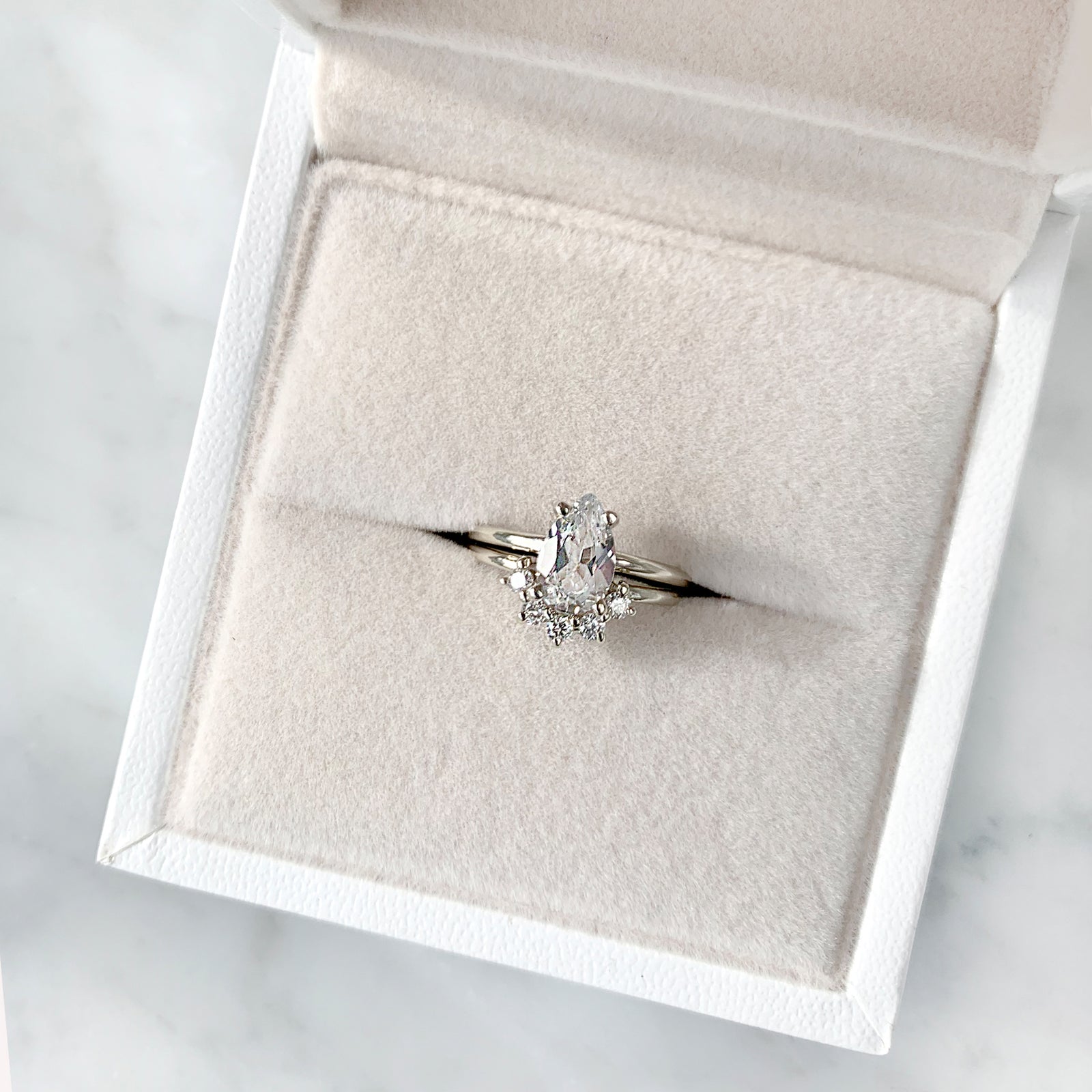 Pear Cut White Sapphire Ring