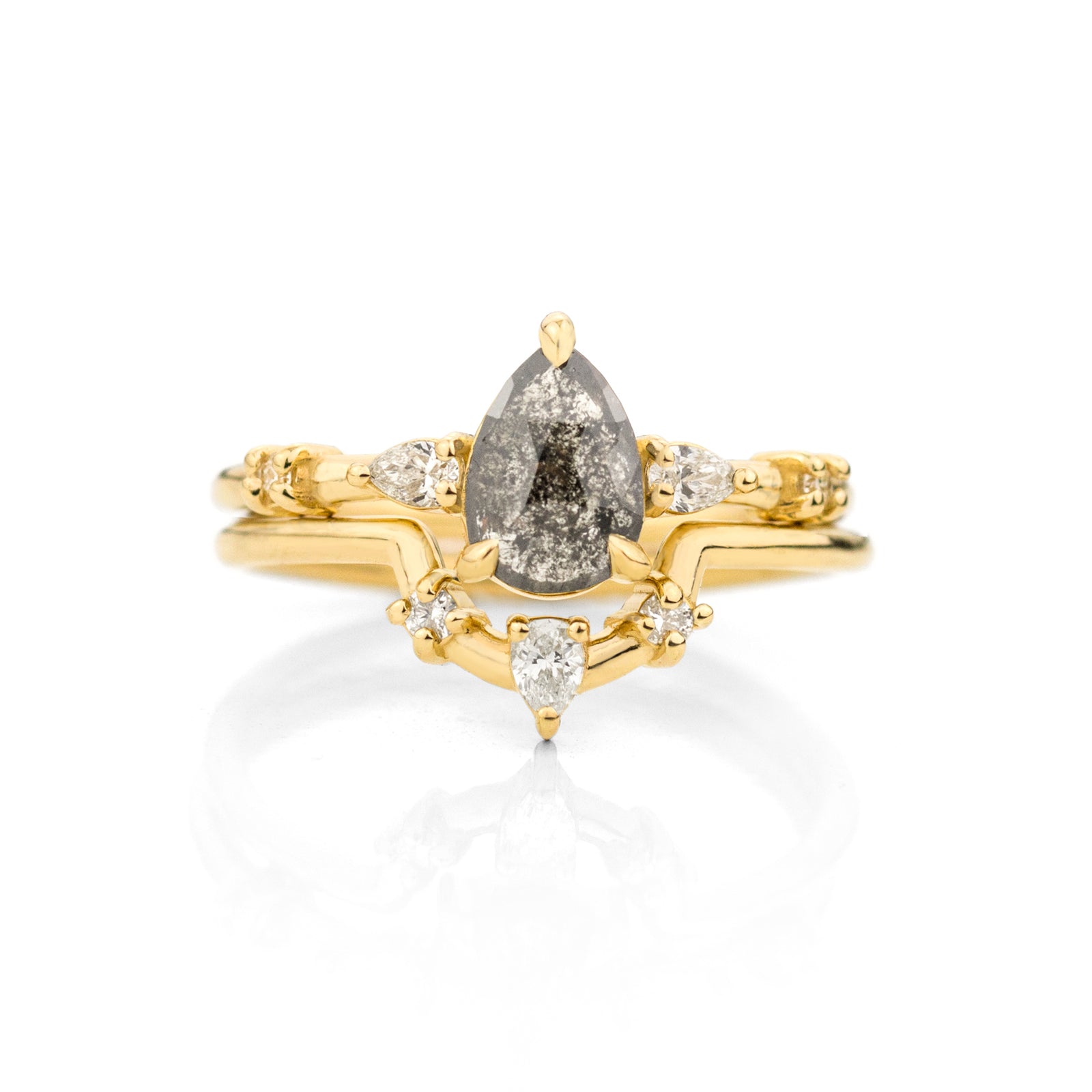Pear Cut Salt and Pepper Diamond Ring Set | Jamie Park Jewelry
