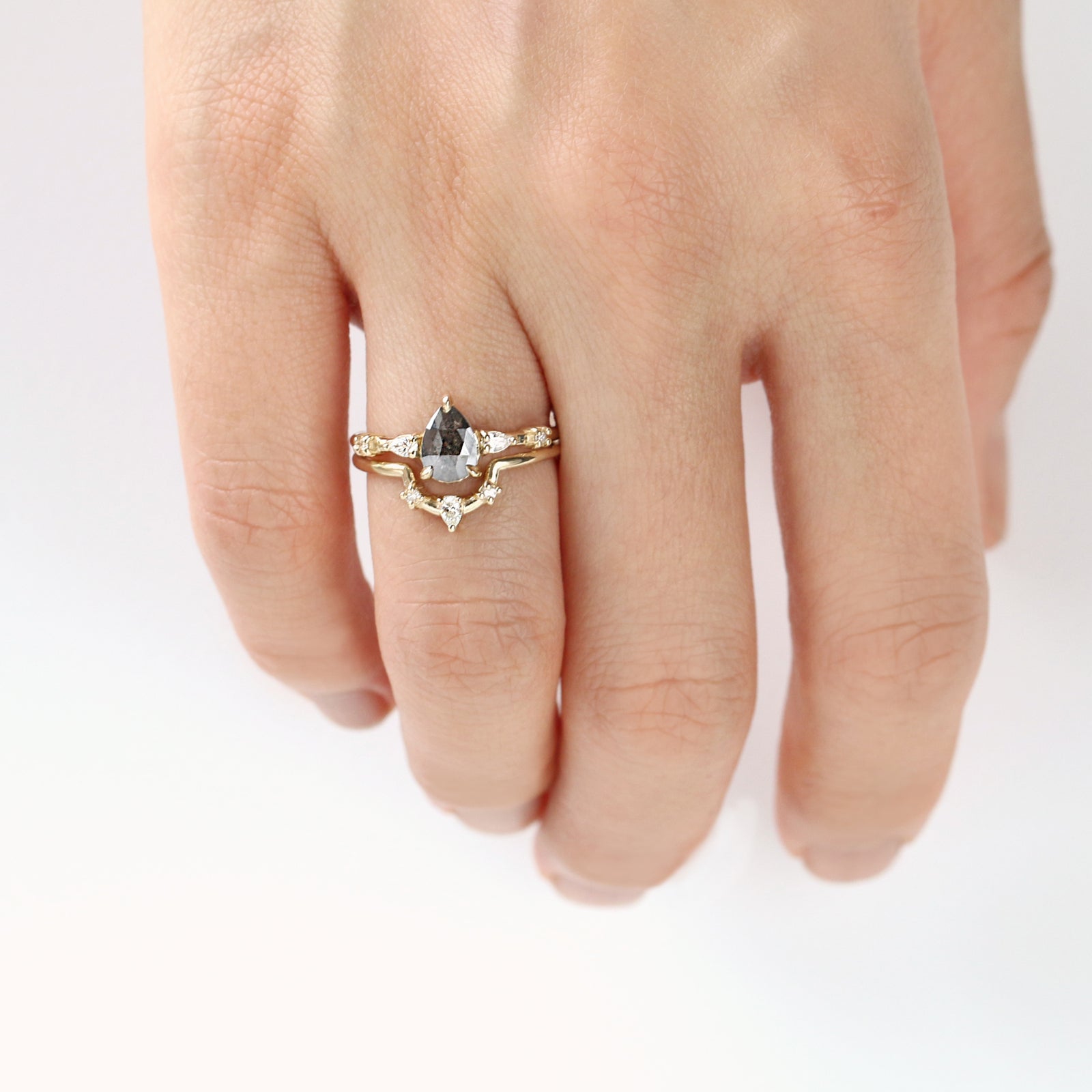 Pear Cut Salt and Pepper Diamond Ring Set | Jamie Park Jewelry