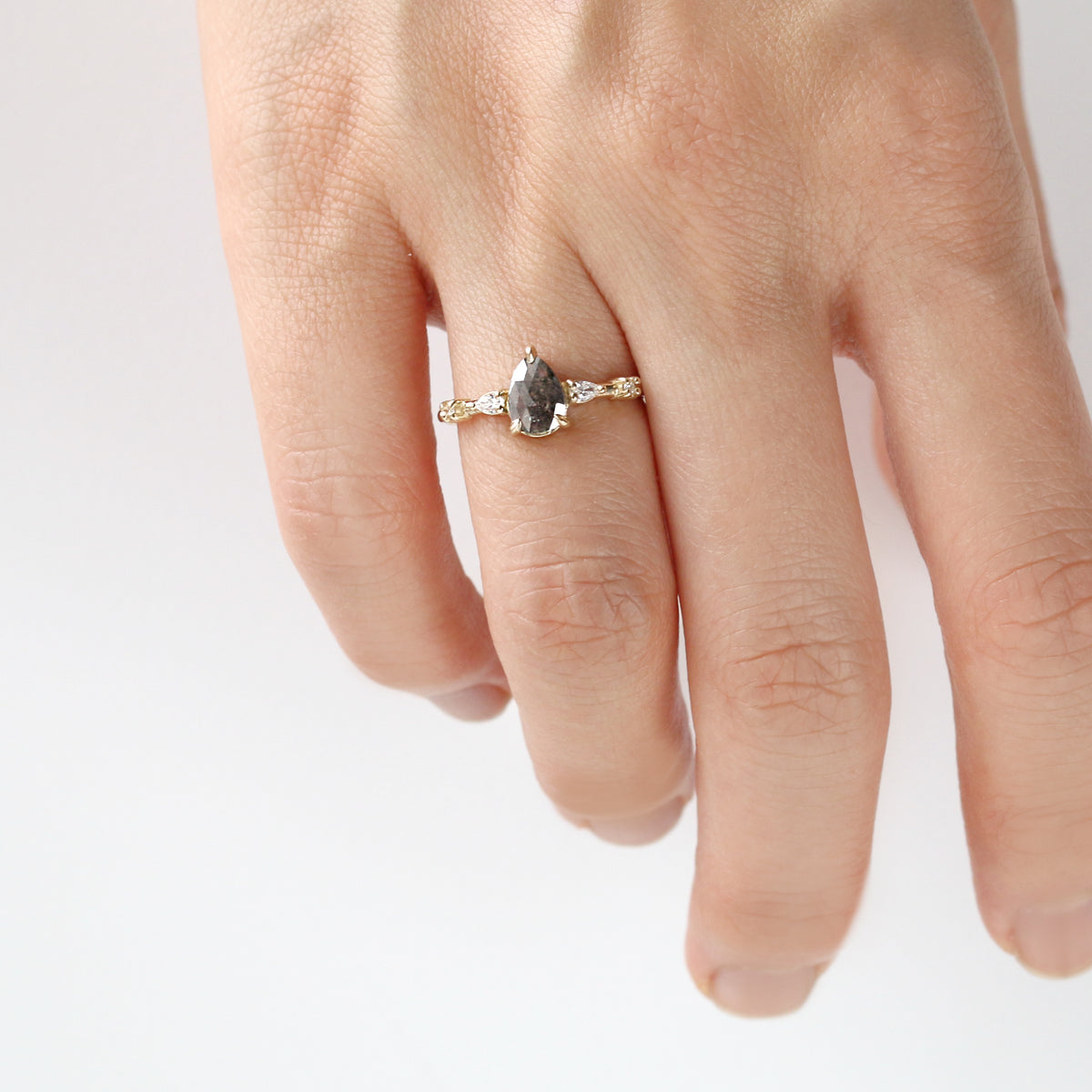 Pear Cut Salt and Pepper Diamond Ring Set | Jamie Park Jewelry