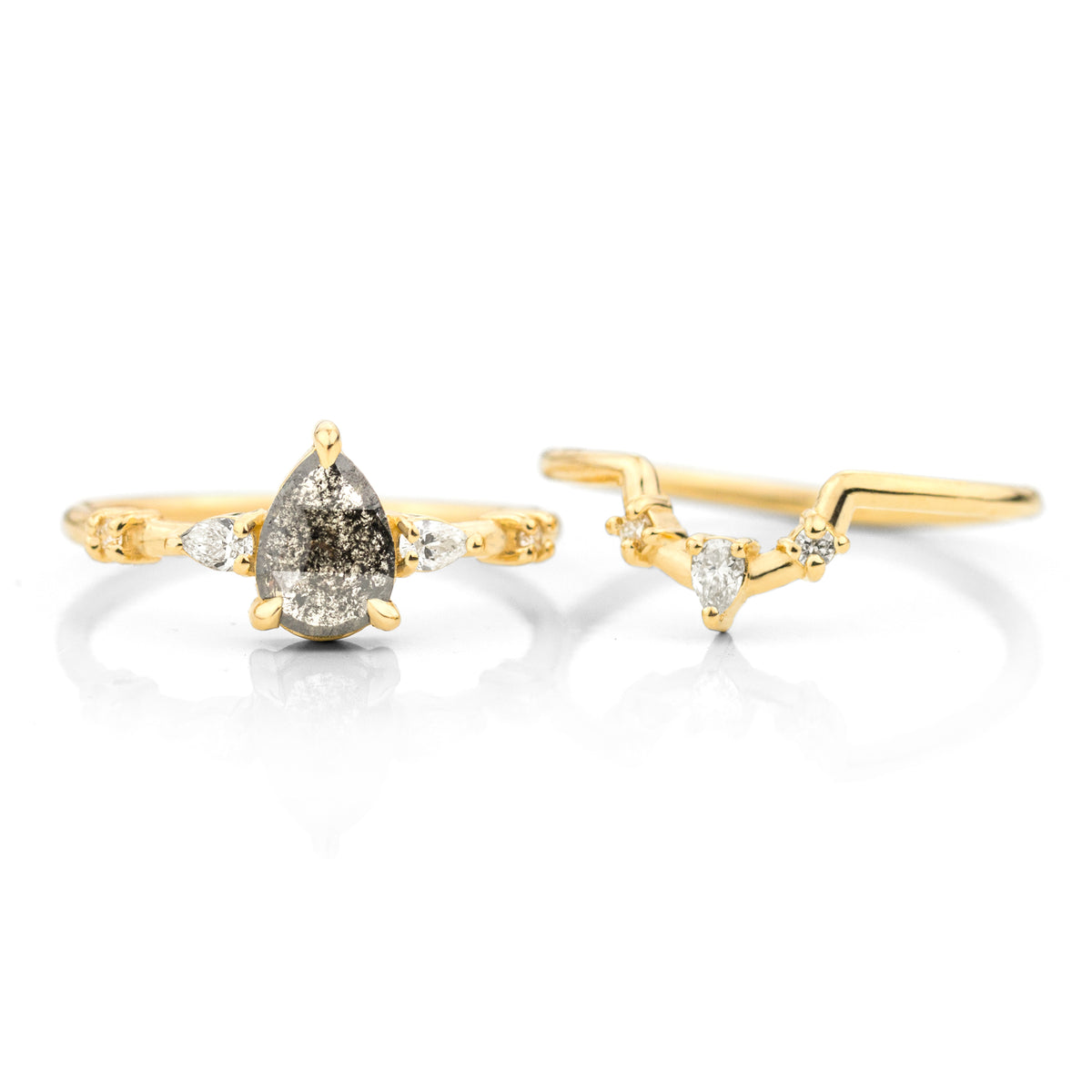 Pear Cut Salt and Pepper Diamond Ring Set | Jamie Park Jewelry