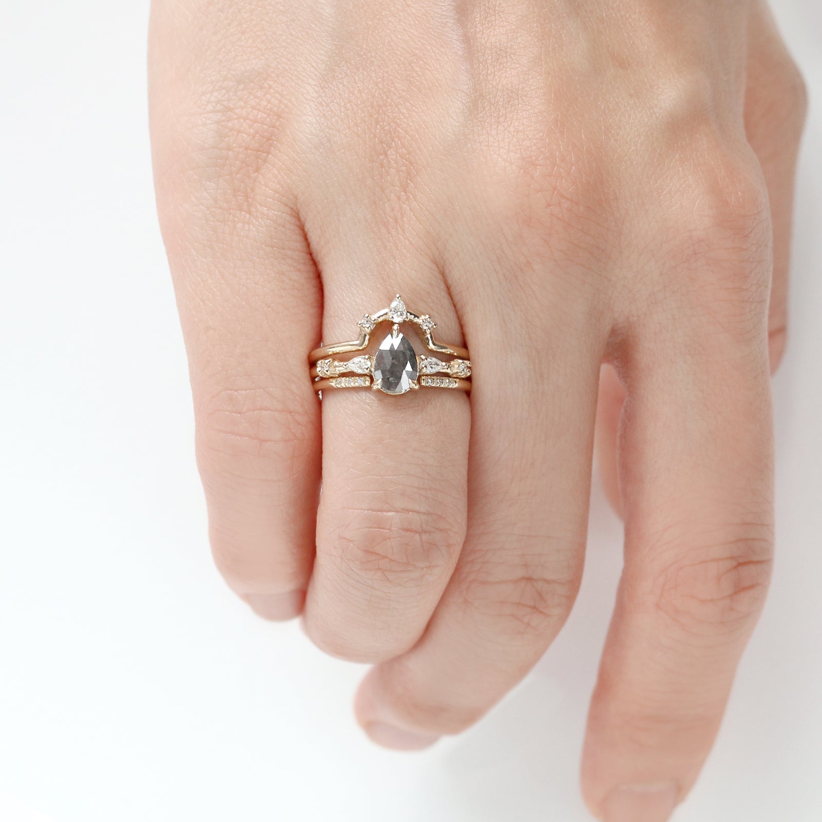 Pear Cut Salt and Pepper Diamond Ring Set | Jamie Park Jewelry