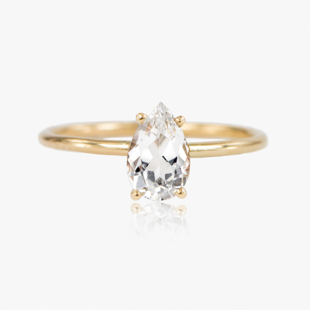 Pear Cut White Sapphire Ring by Jamie Park Jewelry USA